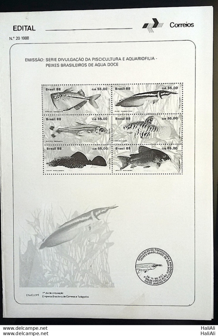 Brochure Brazil Edital 1988 20 Fish Water Freshwater Without Stamp - Lettres & Documents