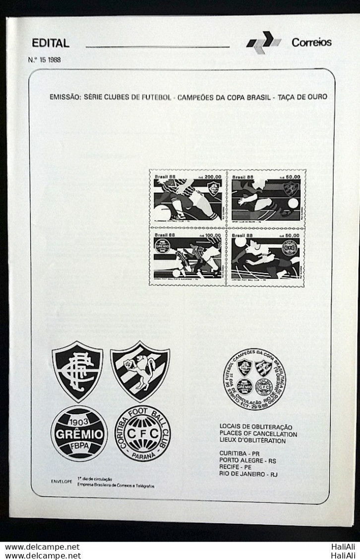 Brochure Brazil Edital 1988 15 Football Gremio Sport Curitiba Fluminense Without Stamp - Storia Postale