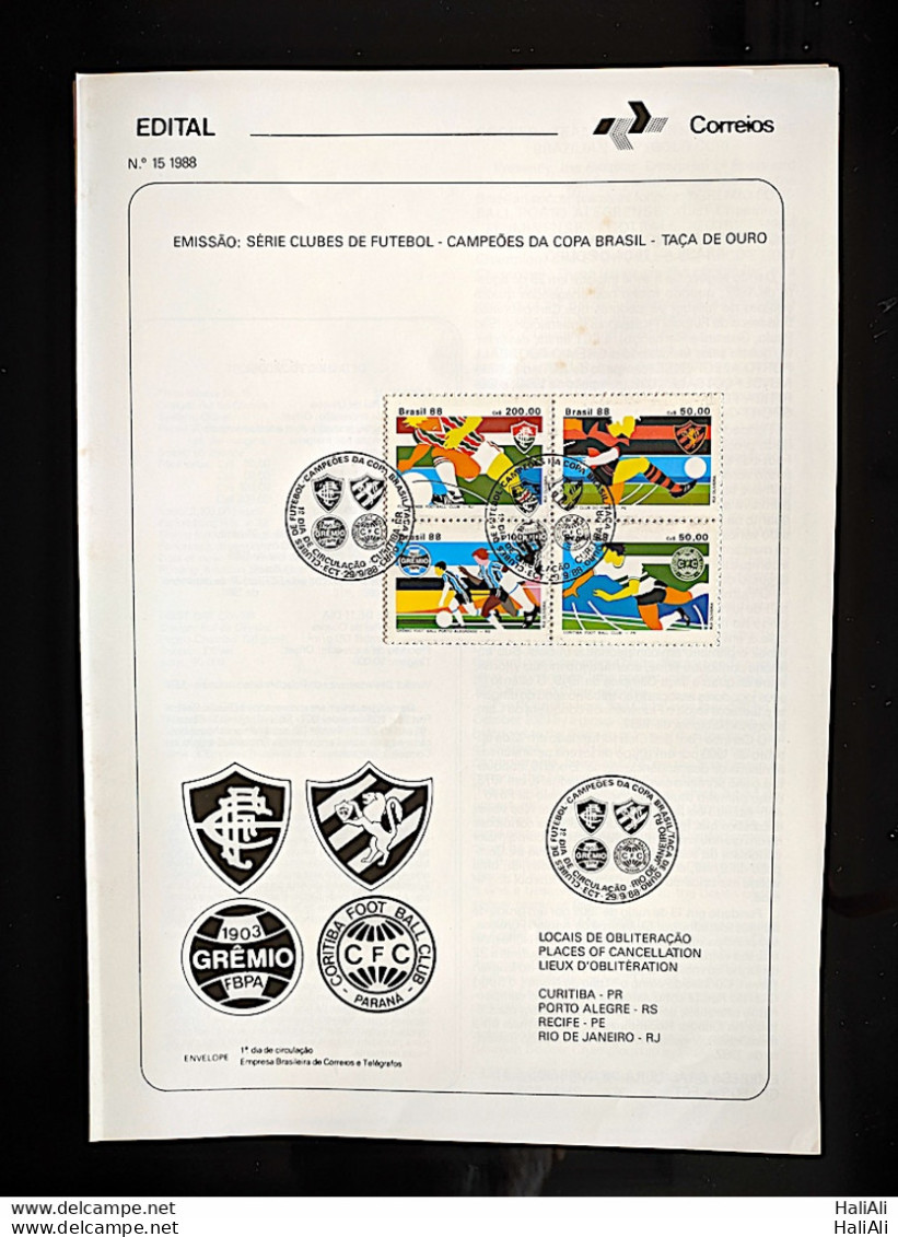 Brochure Brazil Edital 1988 15 Football Gremio Sport Curitiba Fluminense With Stamp CBC PR Curitiba - Covers & Documents