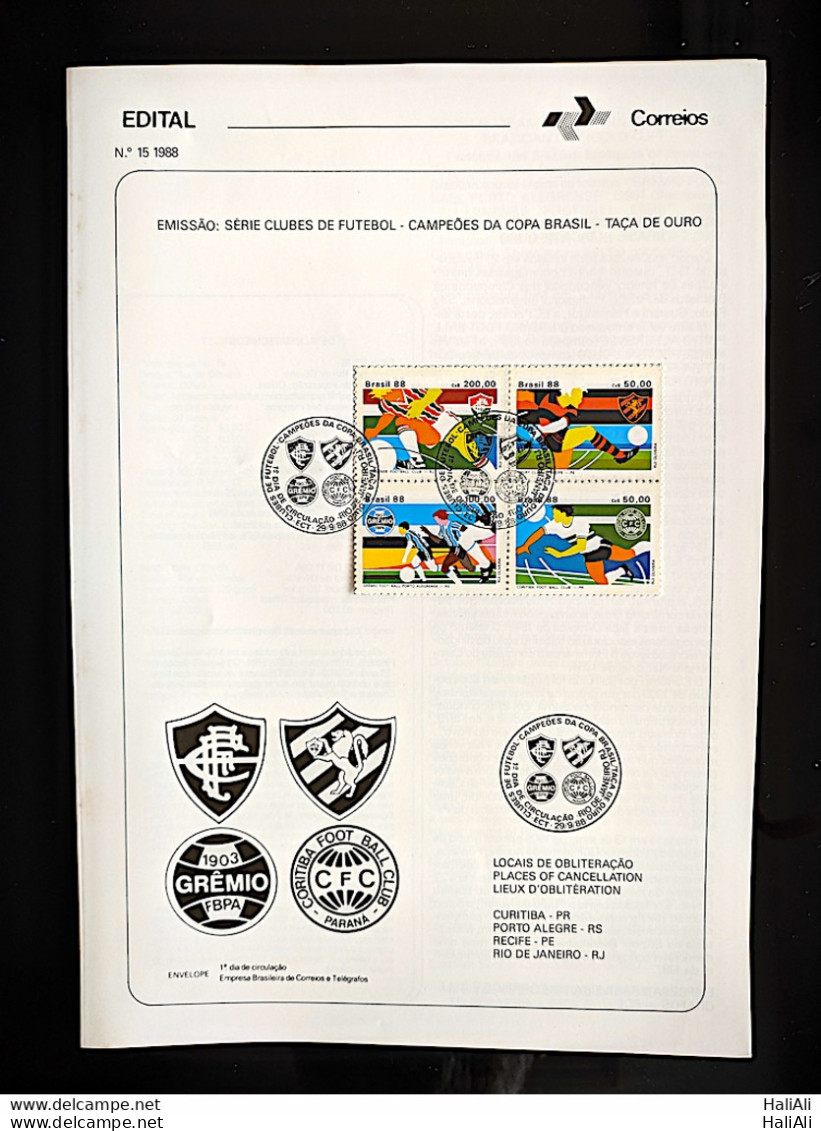 Brochure Brazil Edital 1988 15 Football Gremio Sport Curitiba Fluminense With Stamp CBC RJ - Storia Postale