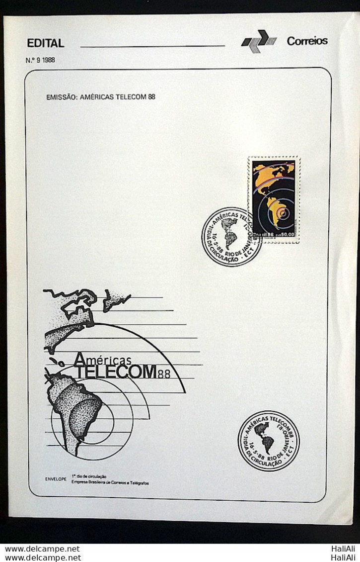 Brochure Brazil Edital 1988 09 Telecom Communication With Stamp CBC RJ - Cartas & Documentos