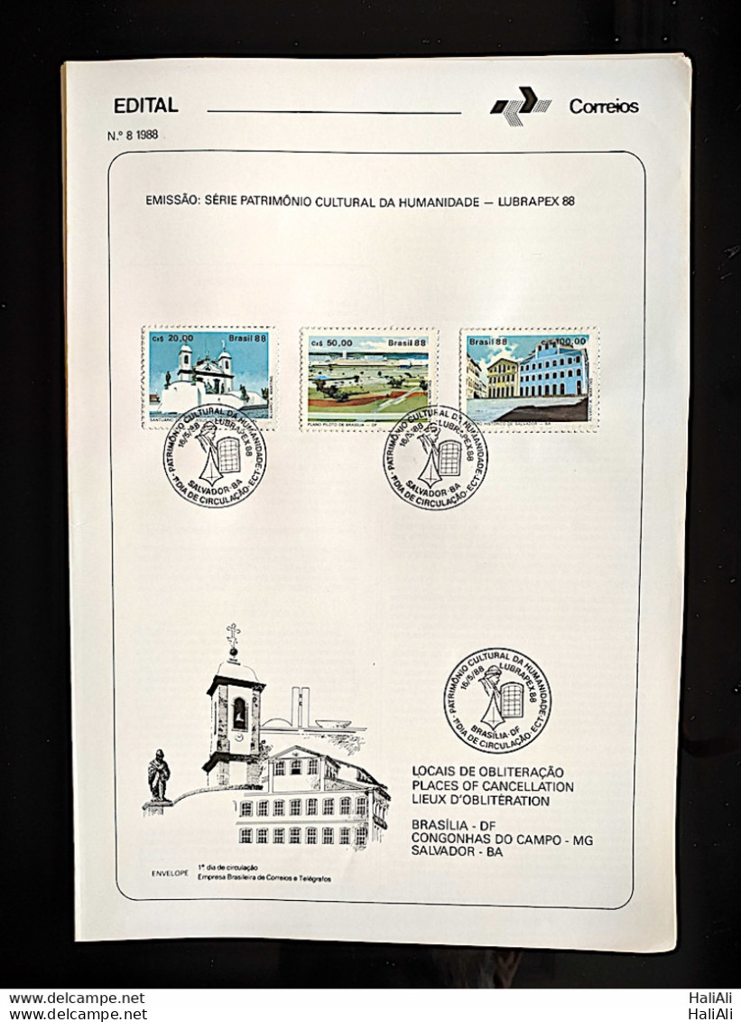 Brochure Brazil Edital 1988 08 LUBRAPEX CHURCH WITH STAMP CBC BA SALVADOR - Lettres & Documents