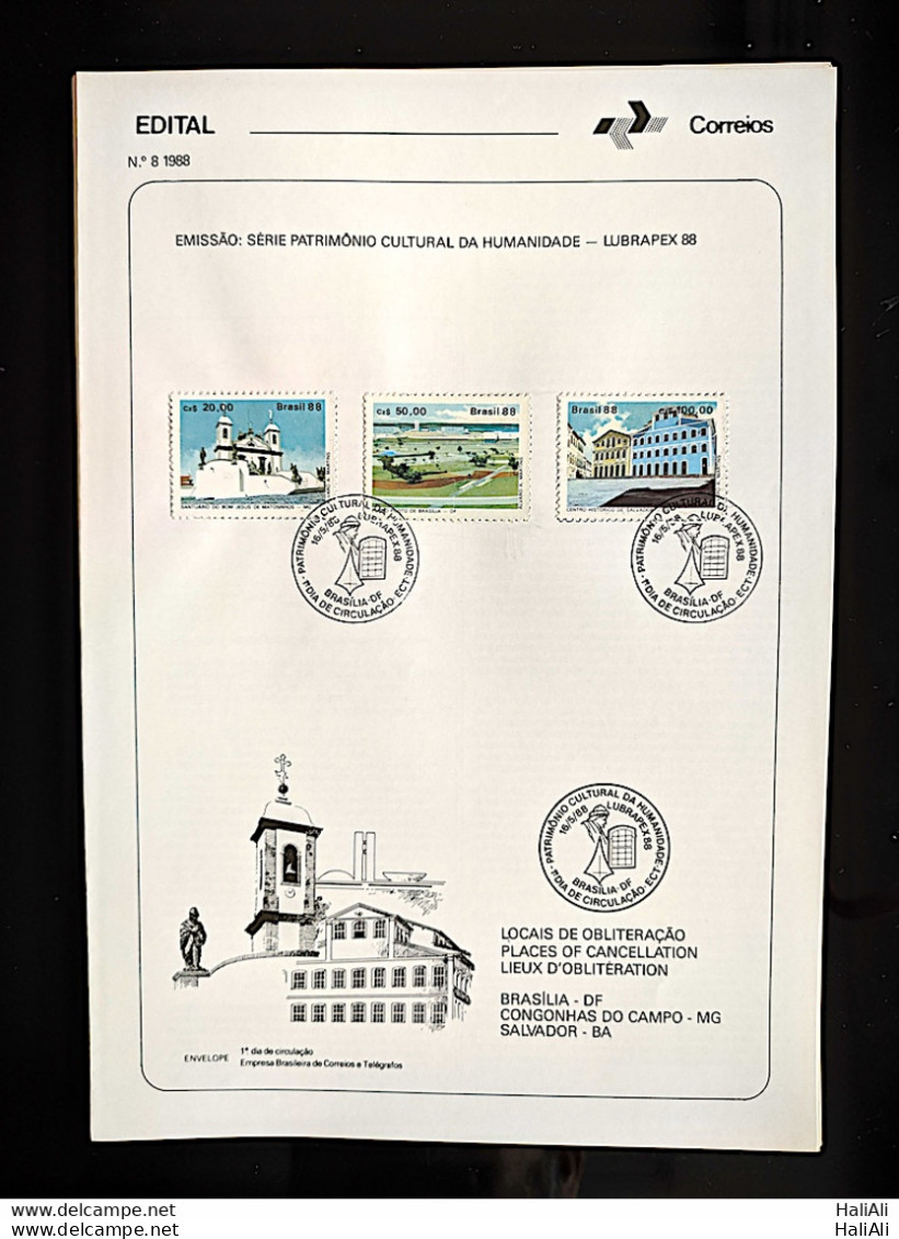 Brochure Brazil Edital 1988 08 LUBRAPEX CHURCH WITH STAMP CBC DF Brasília - Briefe U. Dokumente