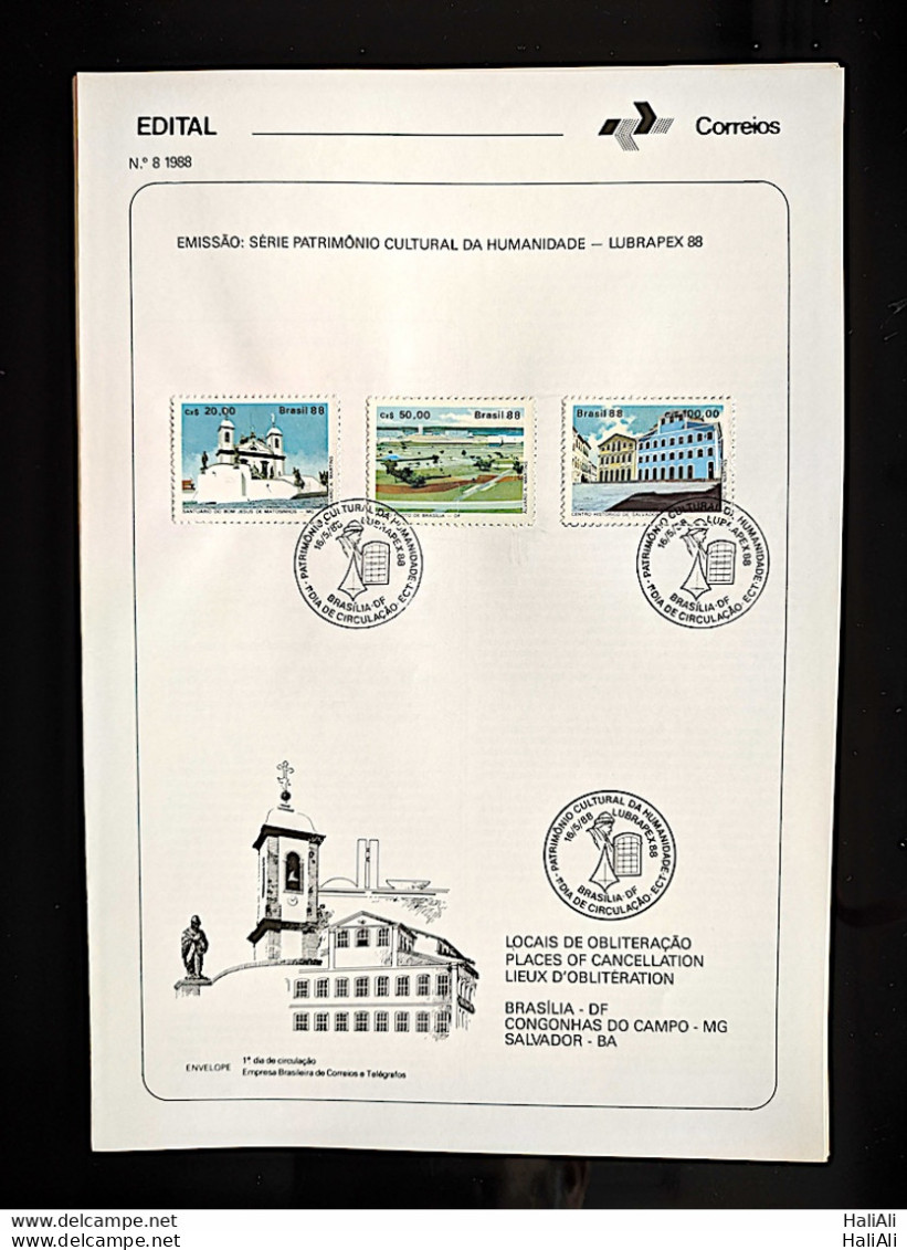 Brochure Brazil Edital 1988 08 LUBRAPEX CHURCH WITH STAMP CBC DF Brasília - Brieven En Documenten