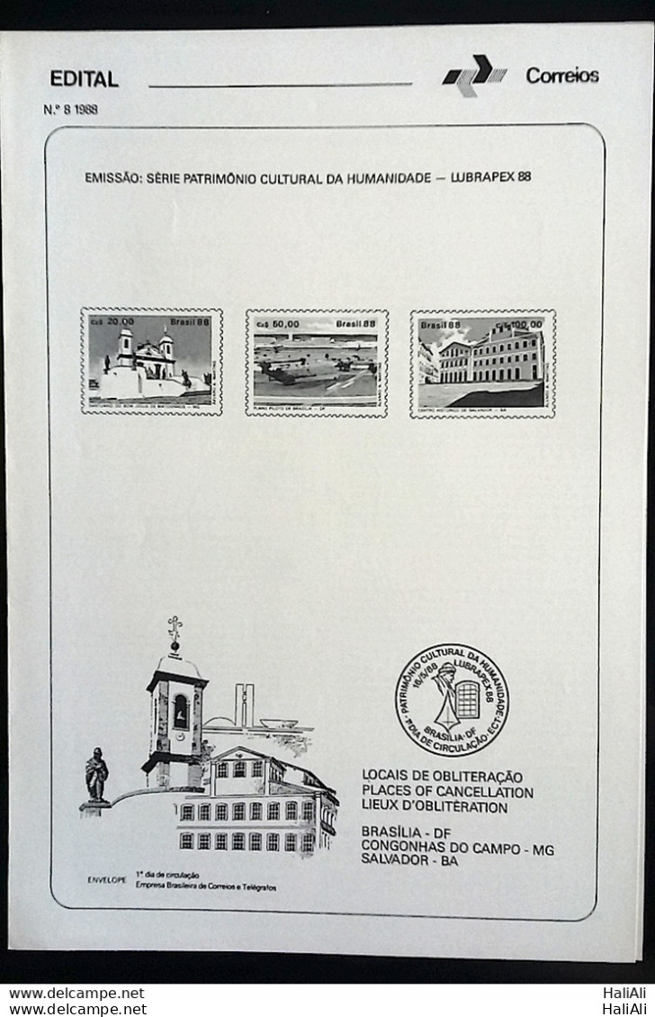 Brochure Brazil Edital 1988 08 LUBRAPEX CHURCH Without Stamp - Cartas & Documentos