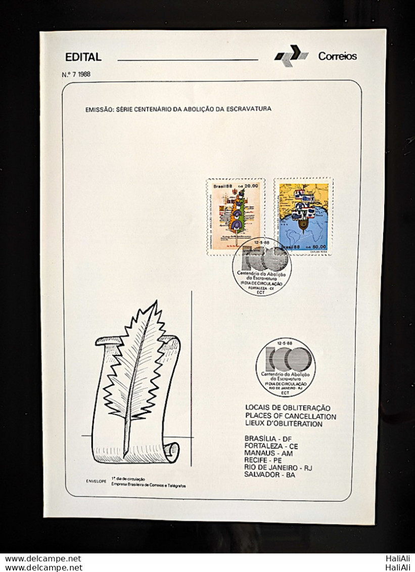 Brochure Brazil Edital 1988 07 Abolition Of Slavery With Stamp CBC CE Fortaleza - Lettres & Documents