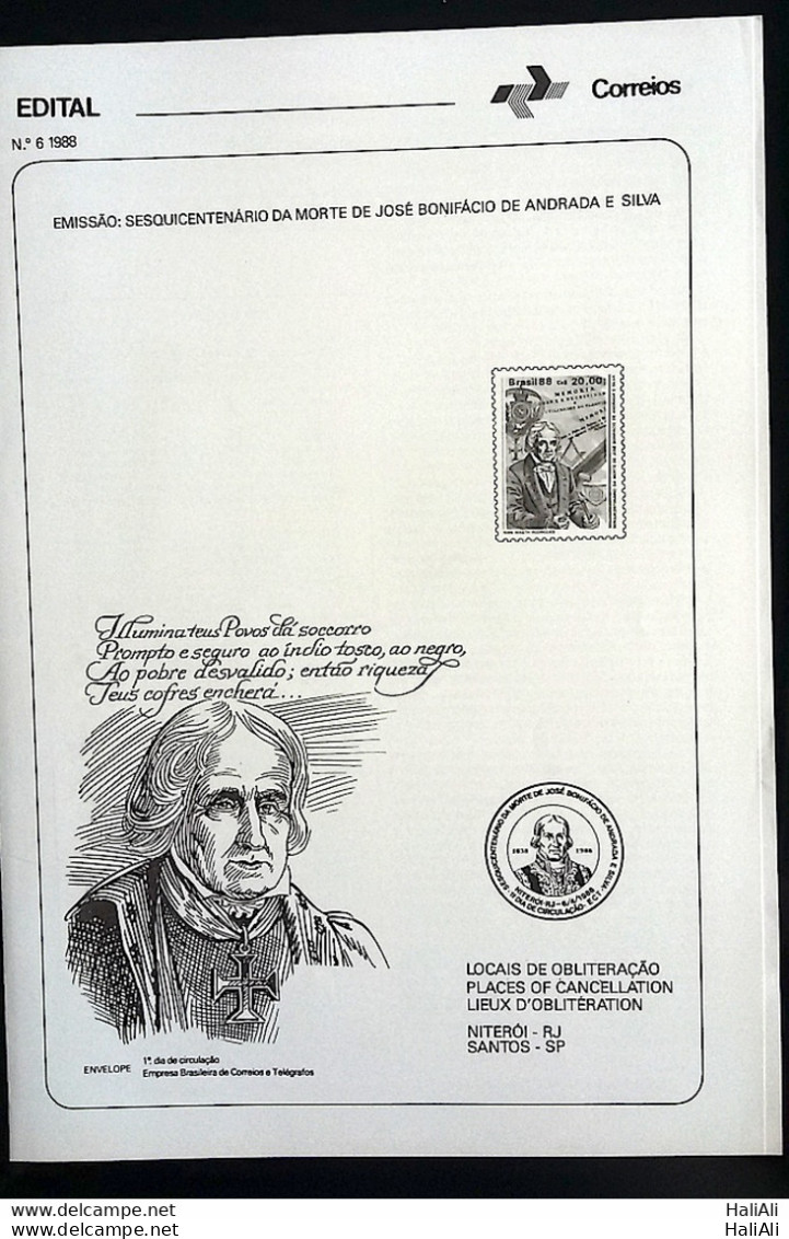 Brochure Brazil Edital 1988 06 Jose Bonifacio Without Stamp - Brieven En Documenten