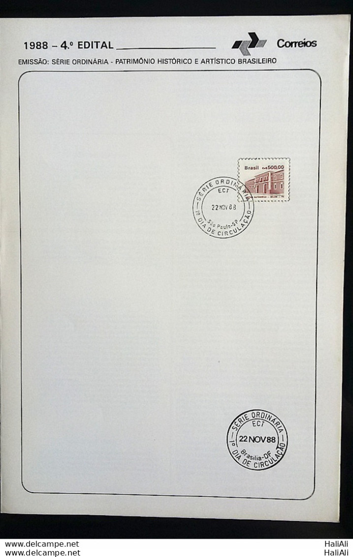 Brochure Brazil Edital 1988 04 Historical Heritage ORDINARY SERIES WITH STAMP CPD SP - Cartas & Documentos