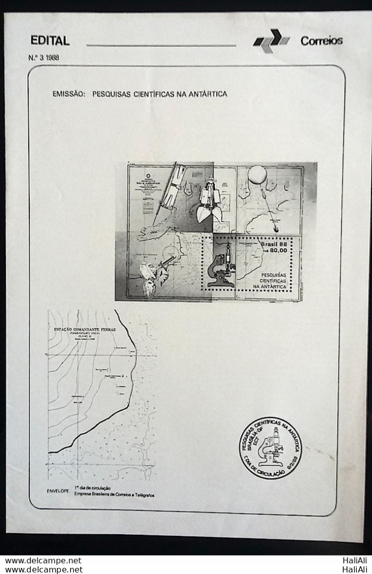 Brochure Brazil Edital 1988 03 Antartic Scientific Research Without Stamp - Storia Postale