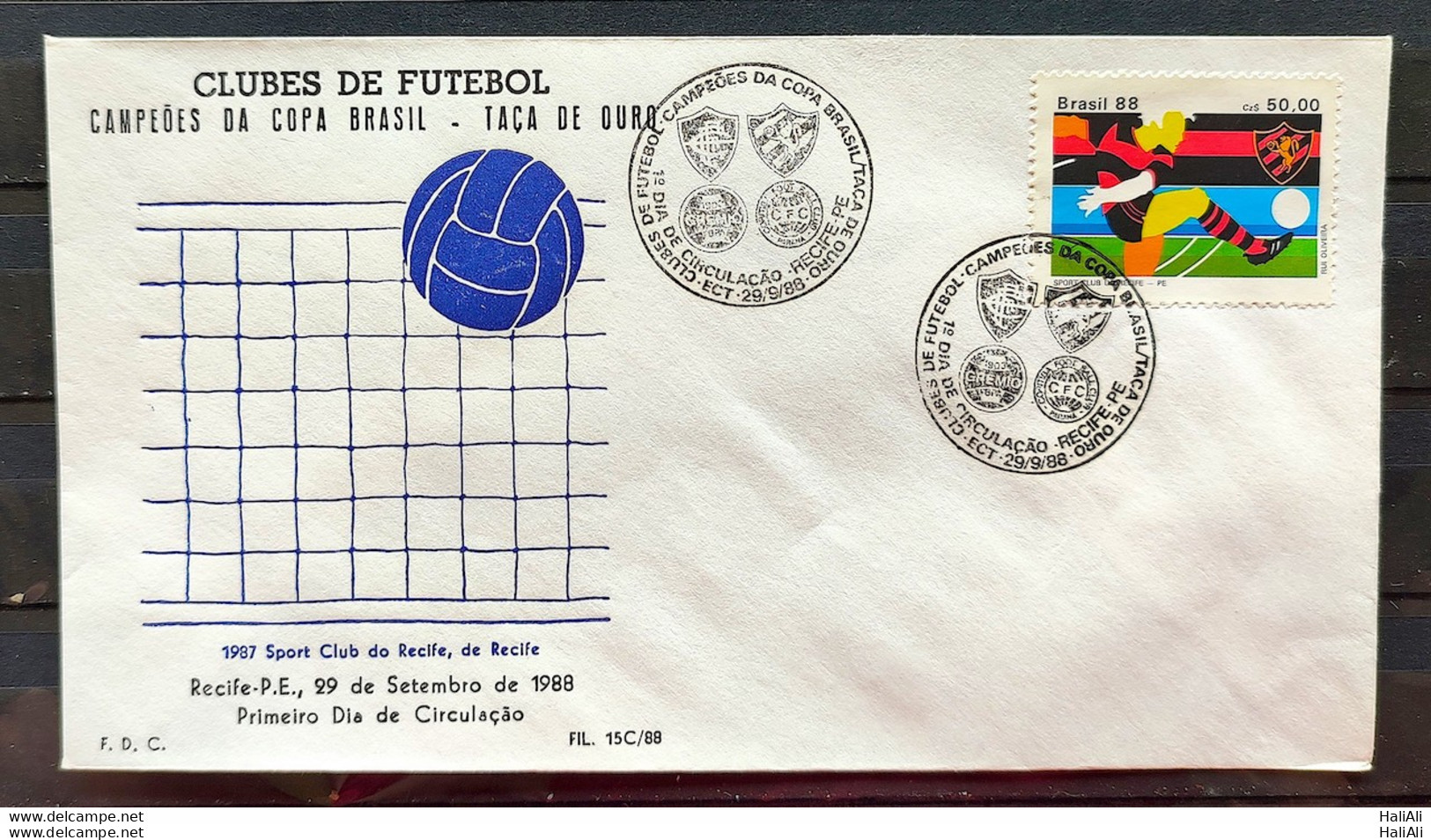 Brazil Envelope PVT FIL 15C 1988 Football Sport Recife CBC PE - FDC