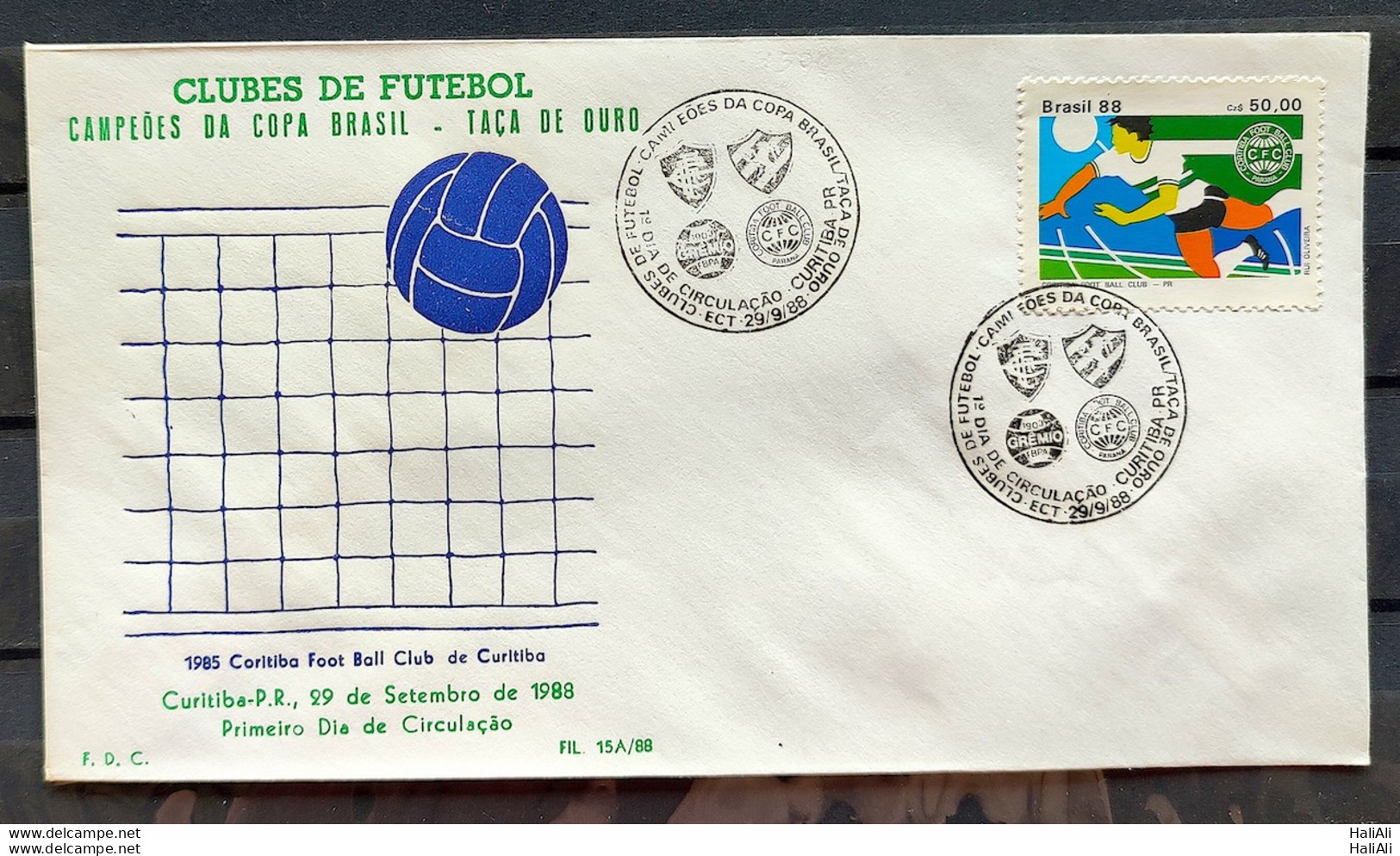 Brazil Envelope PVT FIL 15A 1988 Football Coritiba CBC PR - FDC