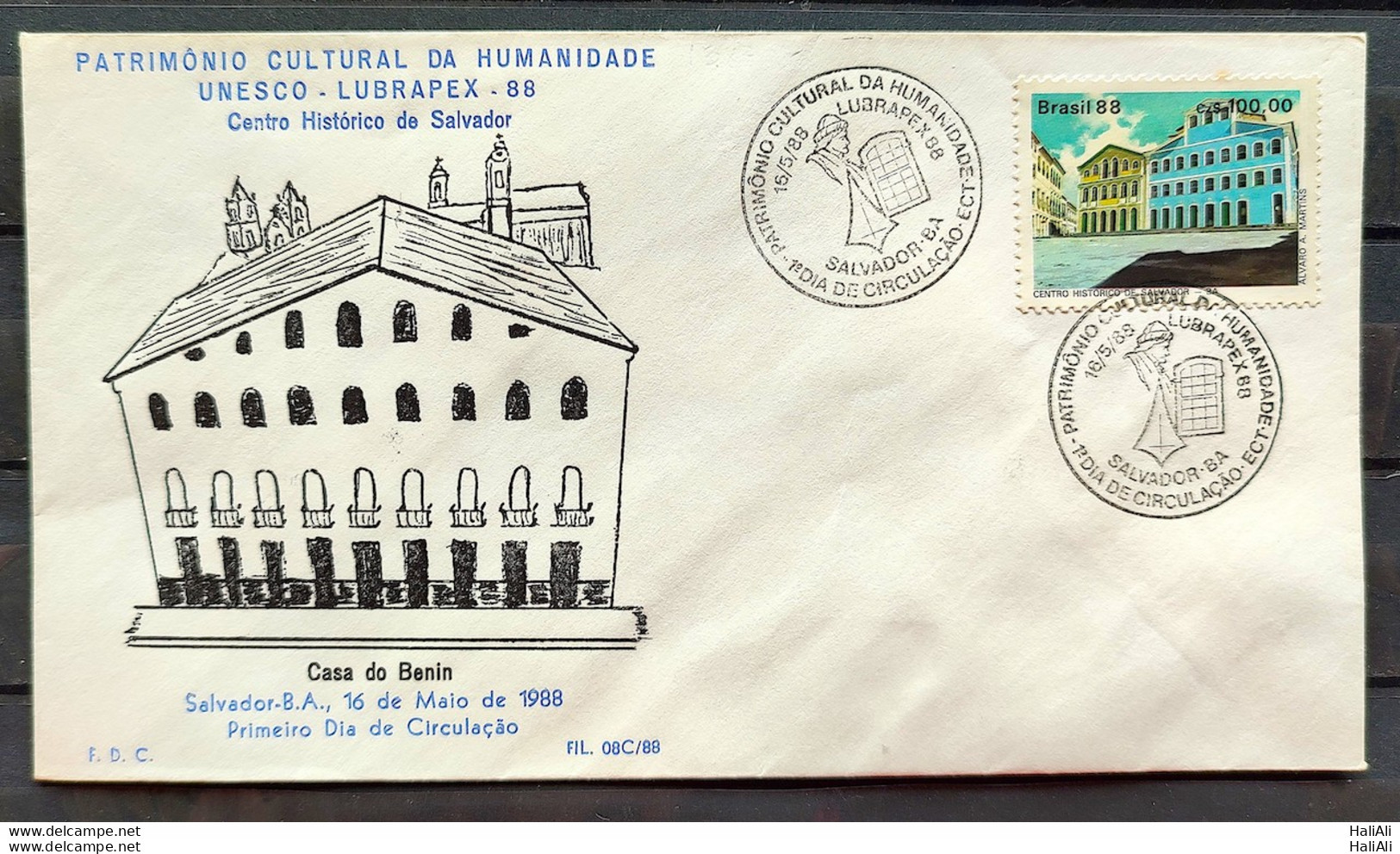 Brazil Envelope PVT FIL 08C 1988 Cultural Heritage Of Humanity Pelourinho CBC BA - FDC