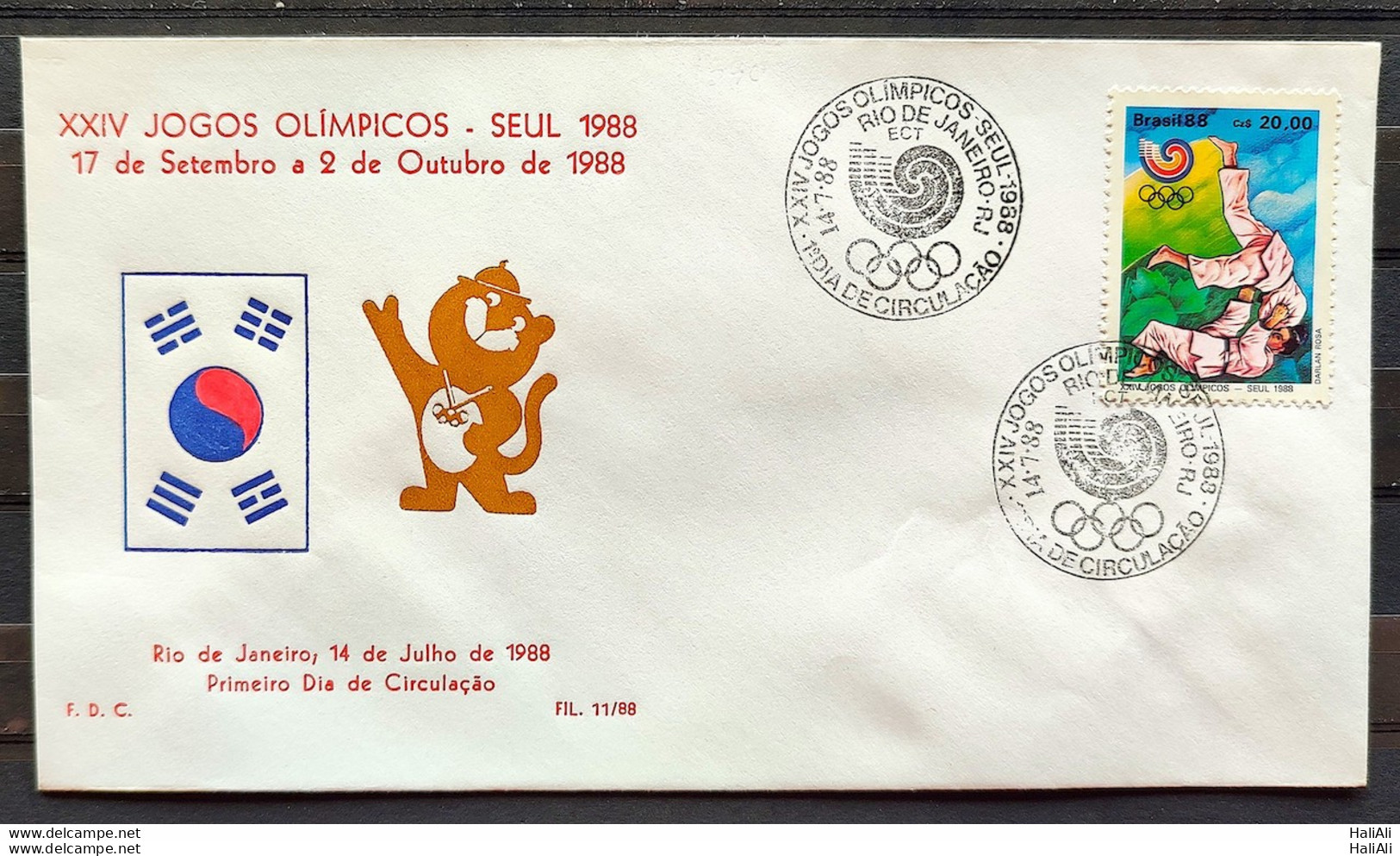 Brazil Envelope PVT FIL 011 1988 OLIMPIAS SEUL JUDO KOREA CBC RJ - FDC