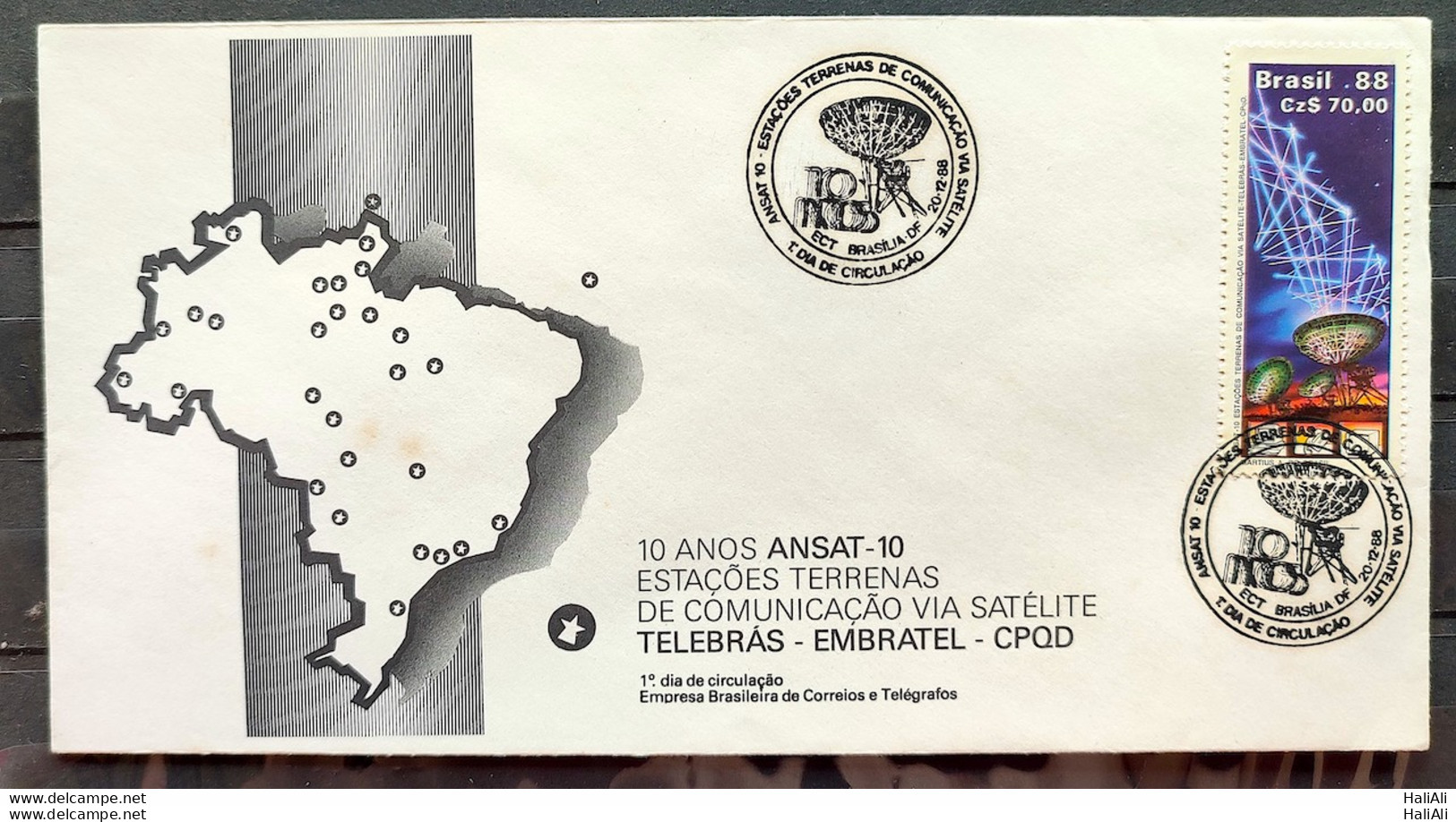 Brazil Envelope FDC 460 1988 Ansat Satellite Communication CBC BSB 1 - FDC