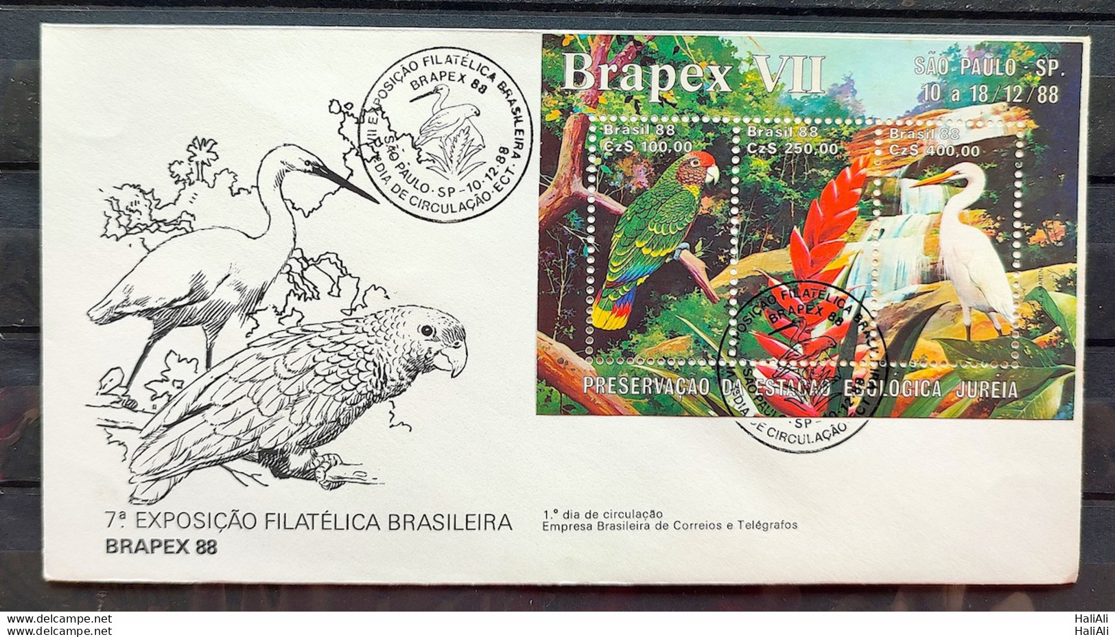 Brazil Envelope FDC 459 1988 Brapex Jureia Fauna Parrot Heron Cbc Sp 4 - FDC