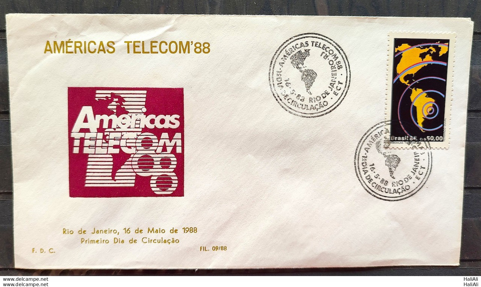 Brazil Envelope PVT FIL 009 1988 Telecom Communication Map CBC RJ - FDC
