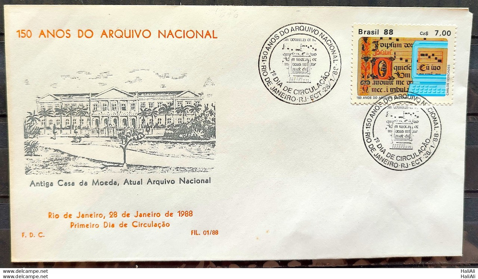 Brazil Envelope PVT FIL 001 1988 National Archives CBC RJ - FDC