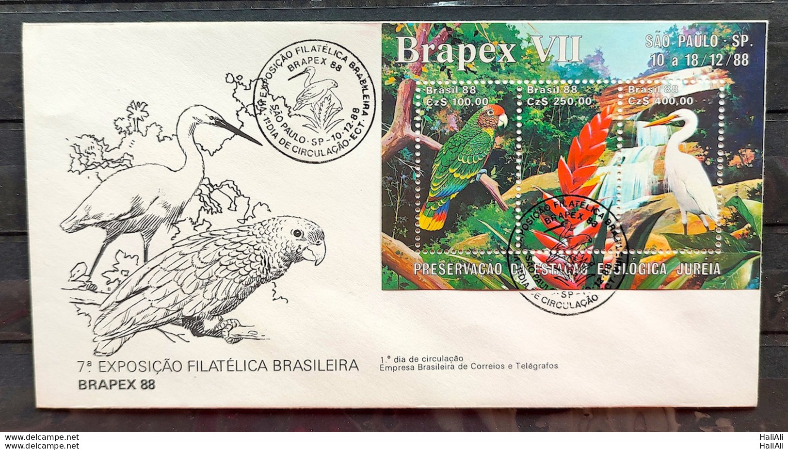 Brazil Envelope FDC 459 1988 Brapex Jureia Fauna Parrot Heron Cbc Sp 6 - FDC