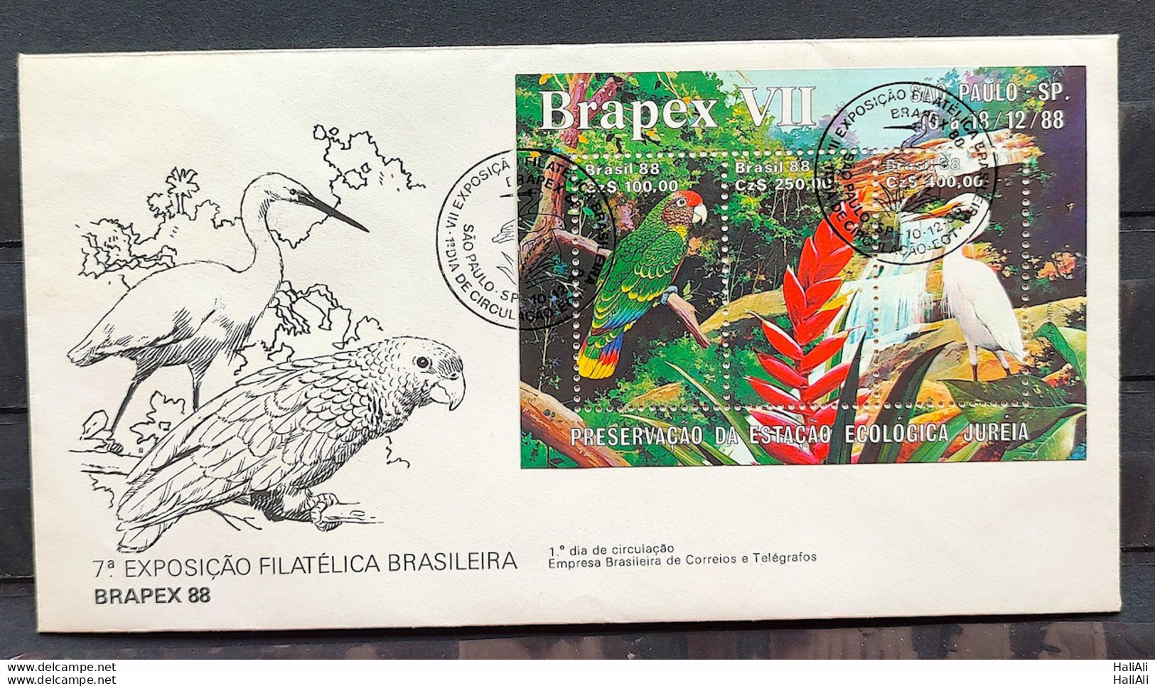 Brazil Envelope FDC 459 1988 Brapex Jureia Fauna Parrot Heron Cbc Sp 5 - FDC