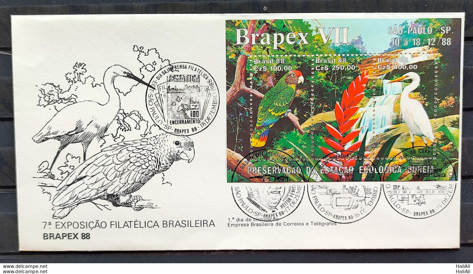 Brazil Envelope FDC 459 1988 Brapex Jureia Fauna Parrot Heron Cbc Sp 3 - FDC