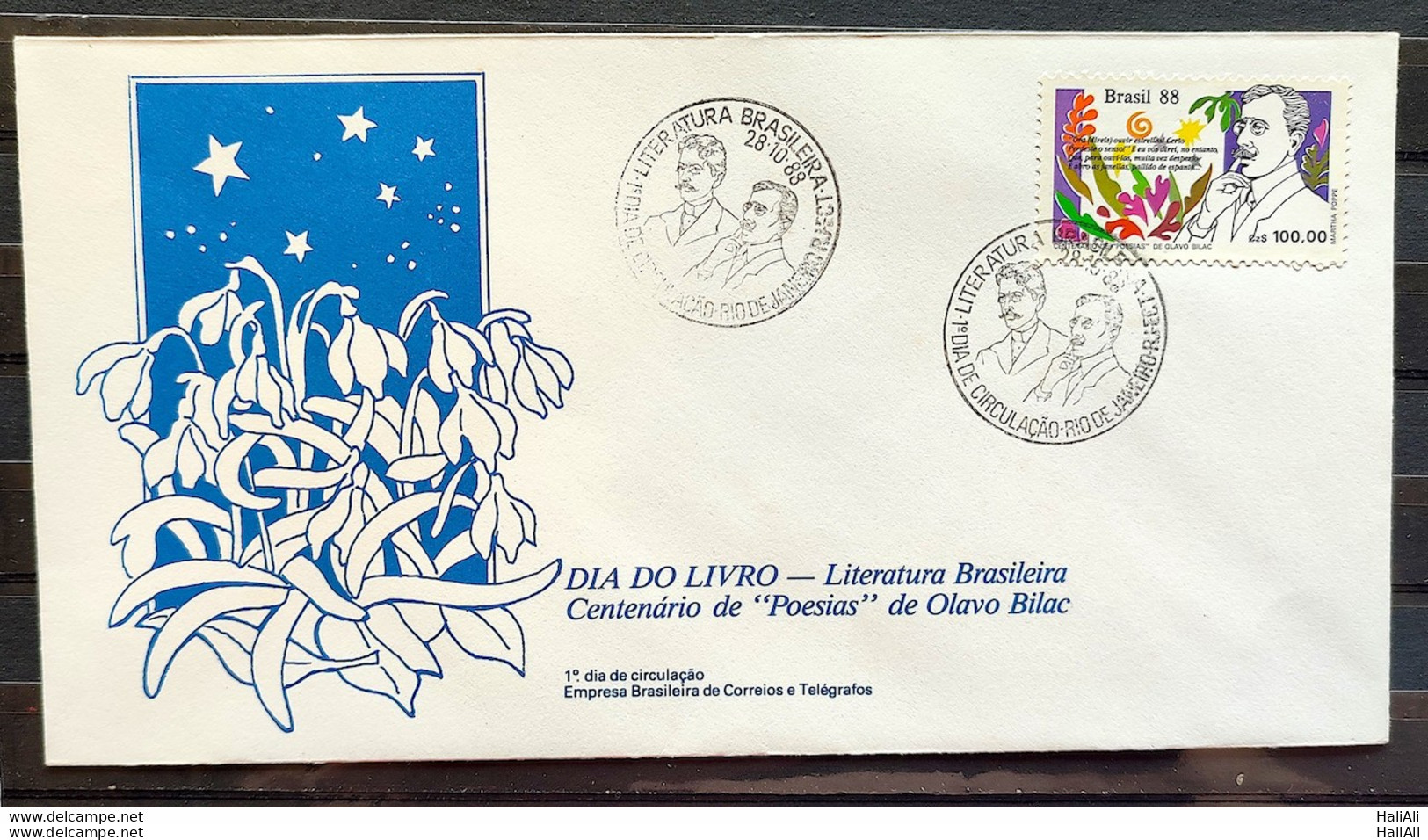 Brazil Envelope FDC 455 1988 Book Day Literature Olavo Bilac CBC RJ 1 - FDC