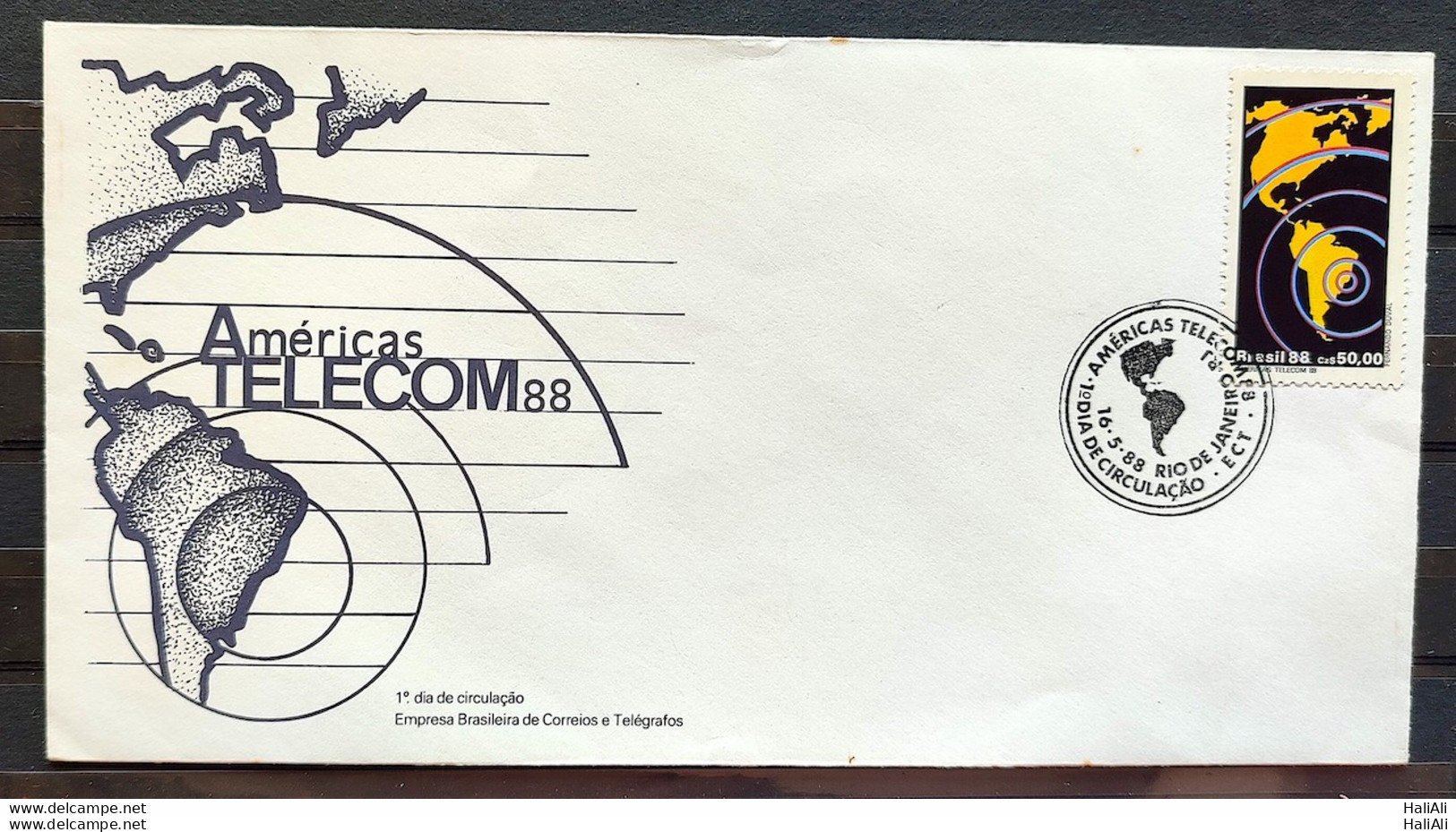 Brazil Envelope FDC 446 1988 Telecom Communication Map CBC RJ 3 - FDC