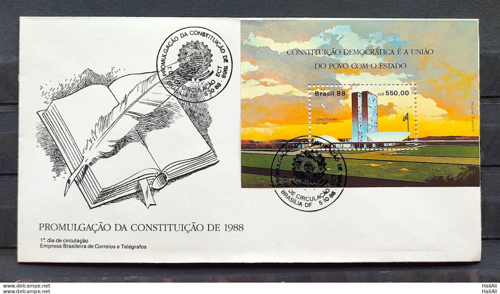 Brazil Envelope FDC 453 1988 Federal Constitution Brasilia National Congress CBC BSB 2 - FDC