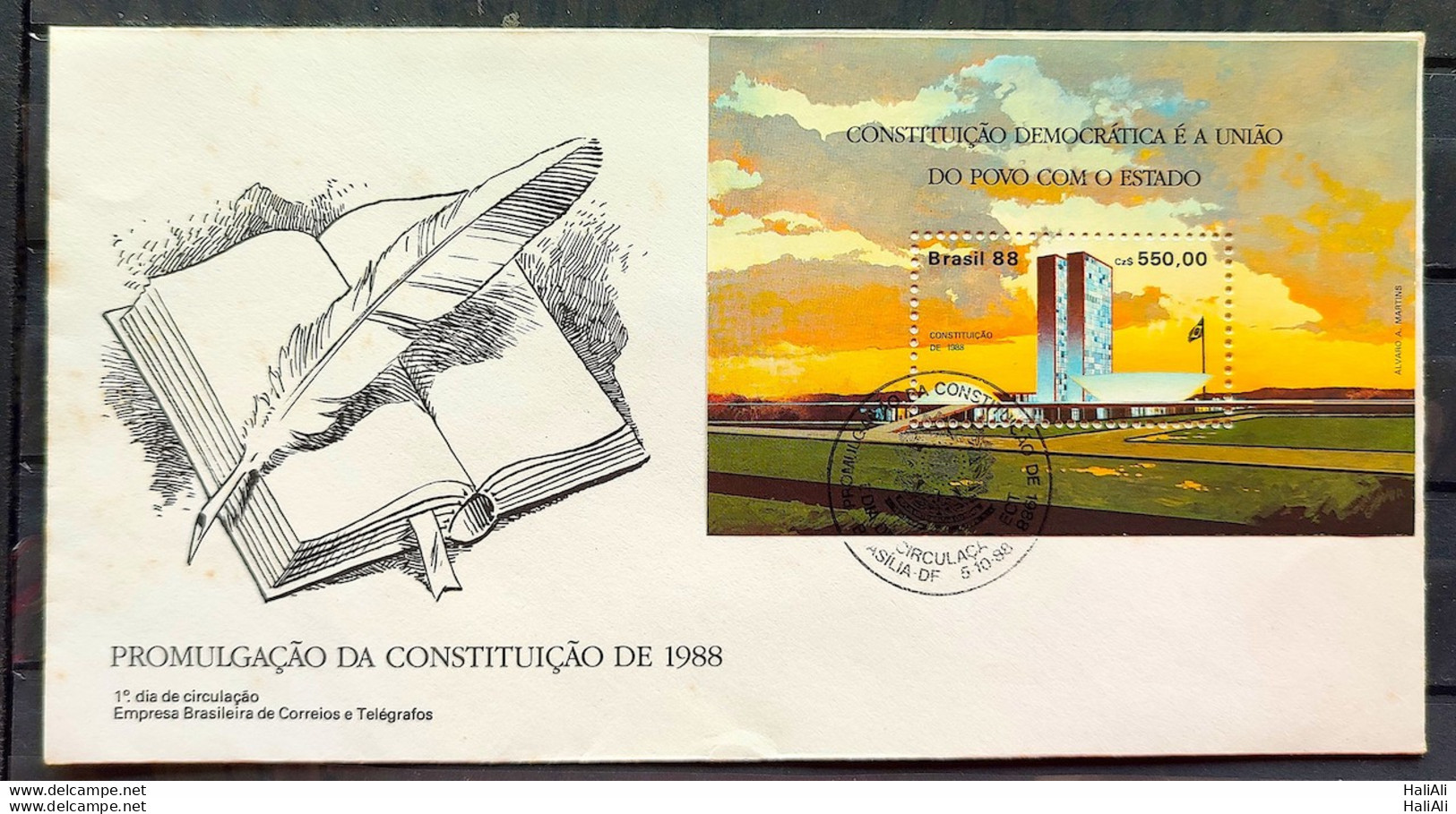 Brazil Envelope FDC 453 1988 Federal Constitution Brasilia National Congress CBC BSB 1 - FDC