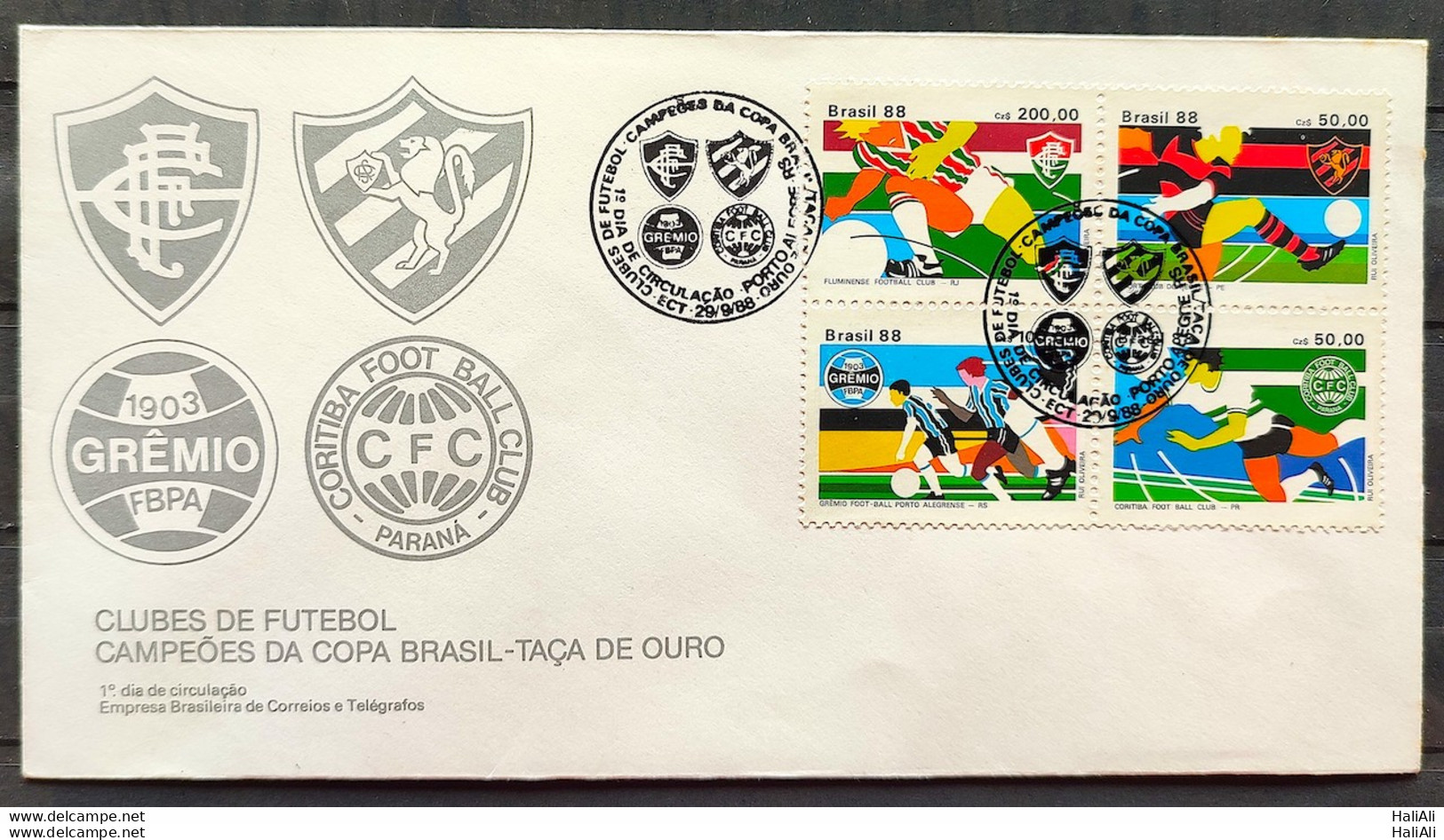 Brazil Envelope FDC 452 1988 Football Gremio Fluminense Coritiba Sport CBC RS - FDC