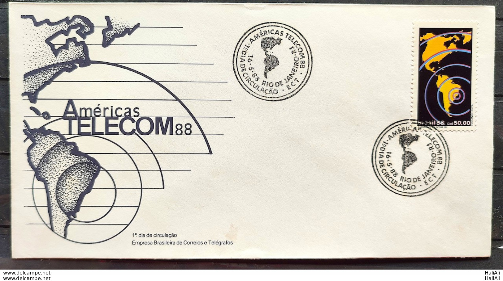 Brazil Envelope FDC 446 1988 Telecom Communication Map CBC RJ 2 - FDC