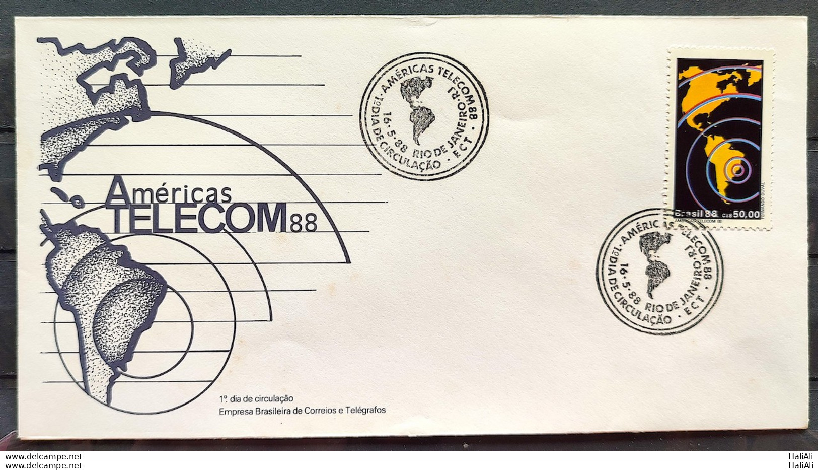 Brazil Envelope FDC 446 1988 Telecom Communication Map CBC RJ 1 - FDC