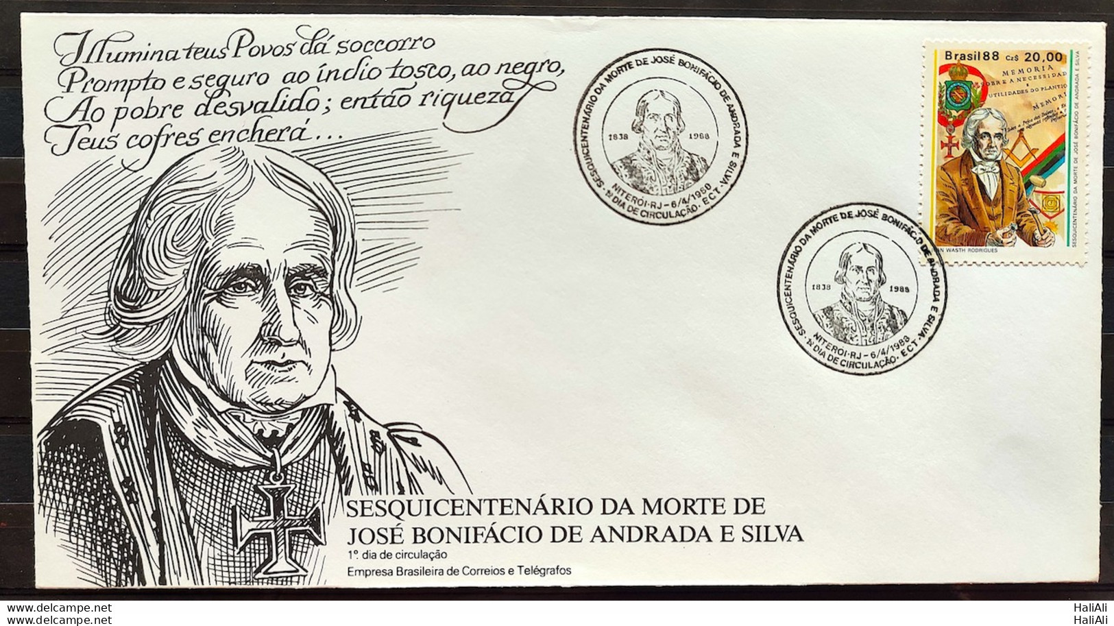 Brazil Envelope FDC 443 1988 Jose Bonifacio Marinha Independência CBC RJ - FDC