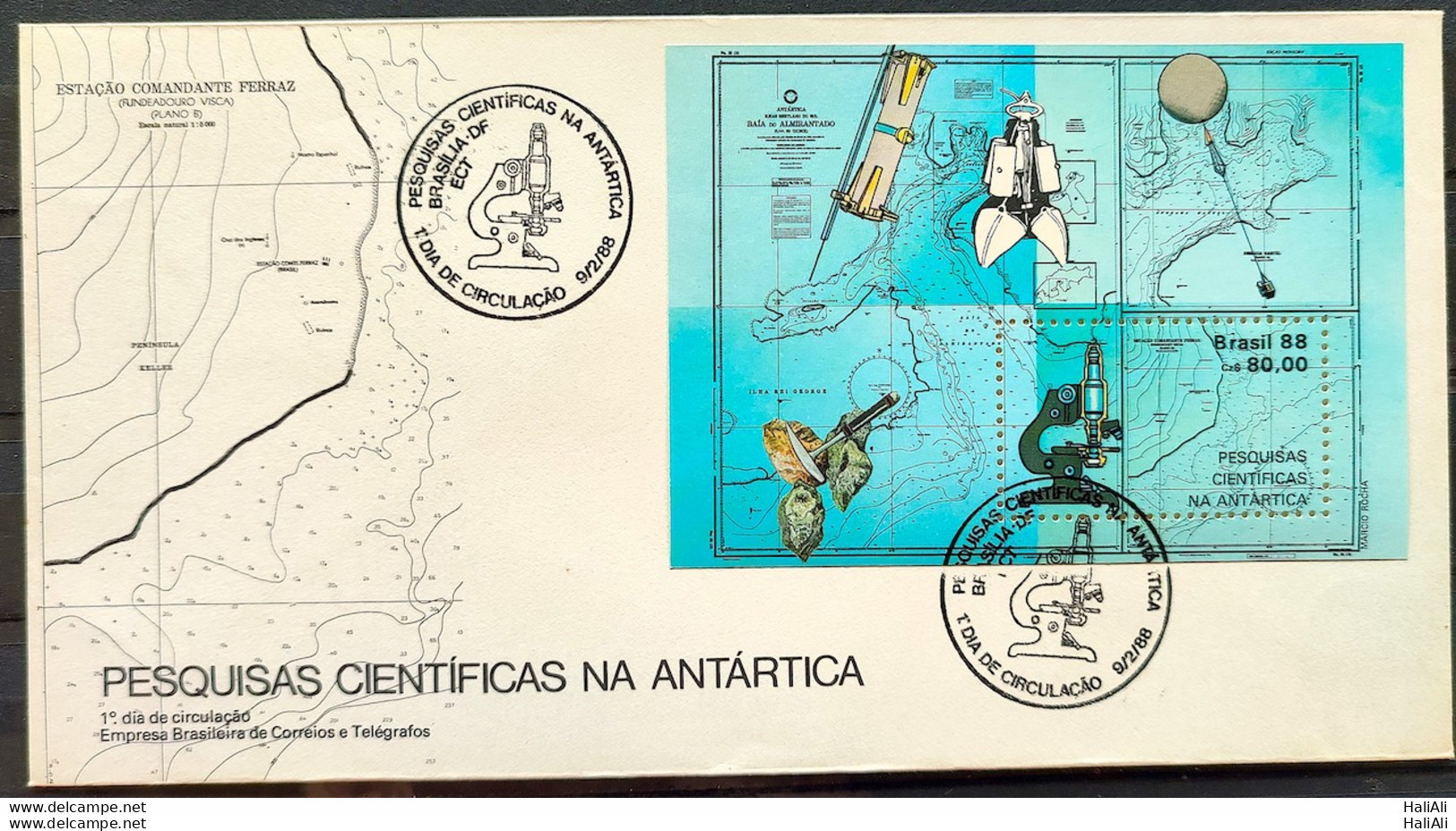 Brazil Envelope FDC 440 1988 Antartica Antartic Map Science CBC BSB - FDC