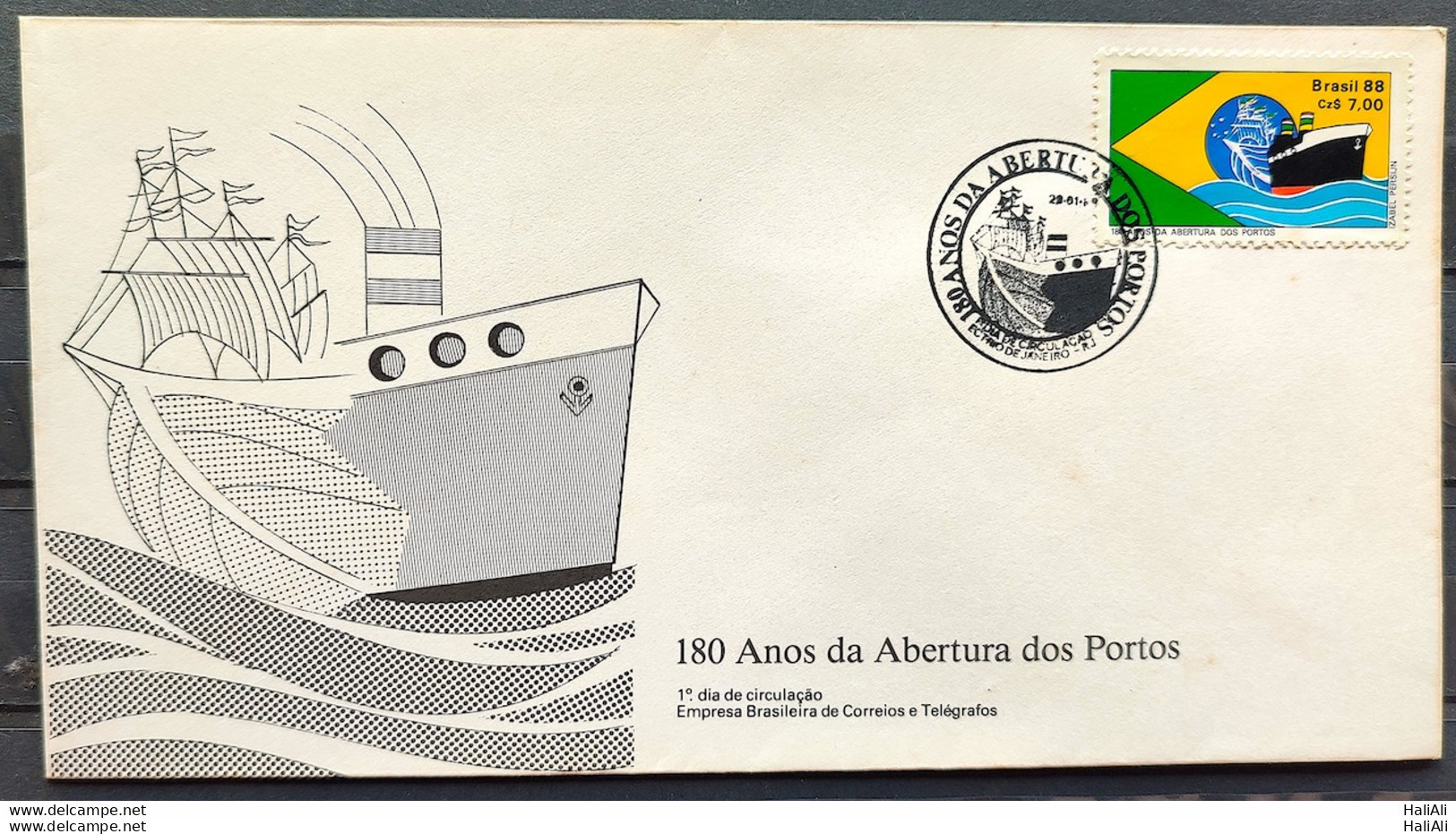 Brazil Envelope FDC 439 1988 Opening Of Ports Ship Flag CBC RJ 3 - FDC