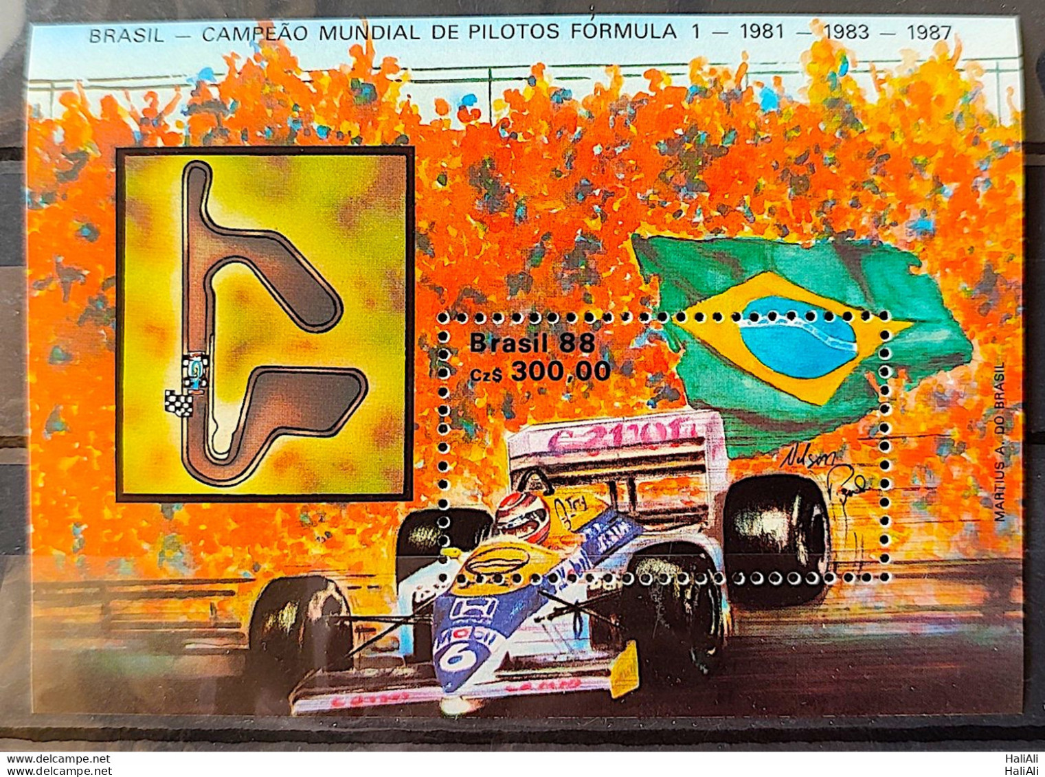 B 75 Brazil Stamp Formula 1 Honda Willians Nelson Piquet Car Flag Map 1988 - Unused Stamps