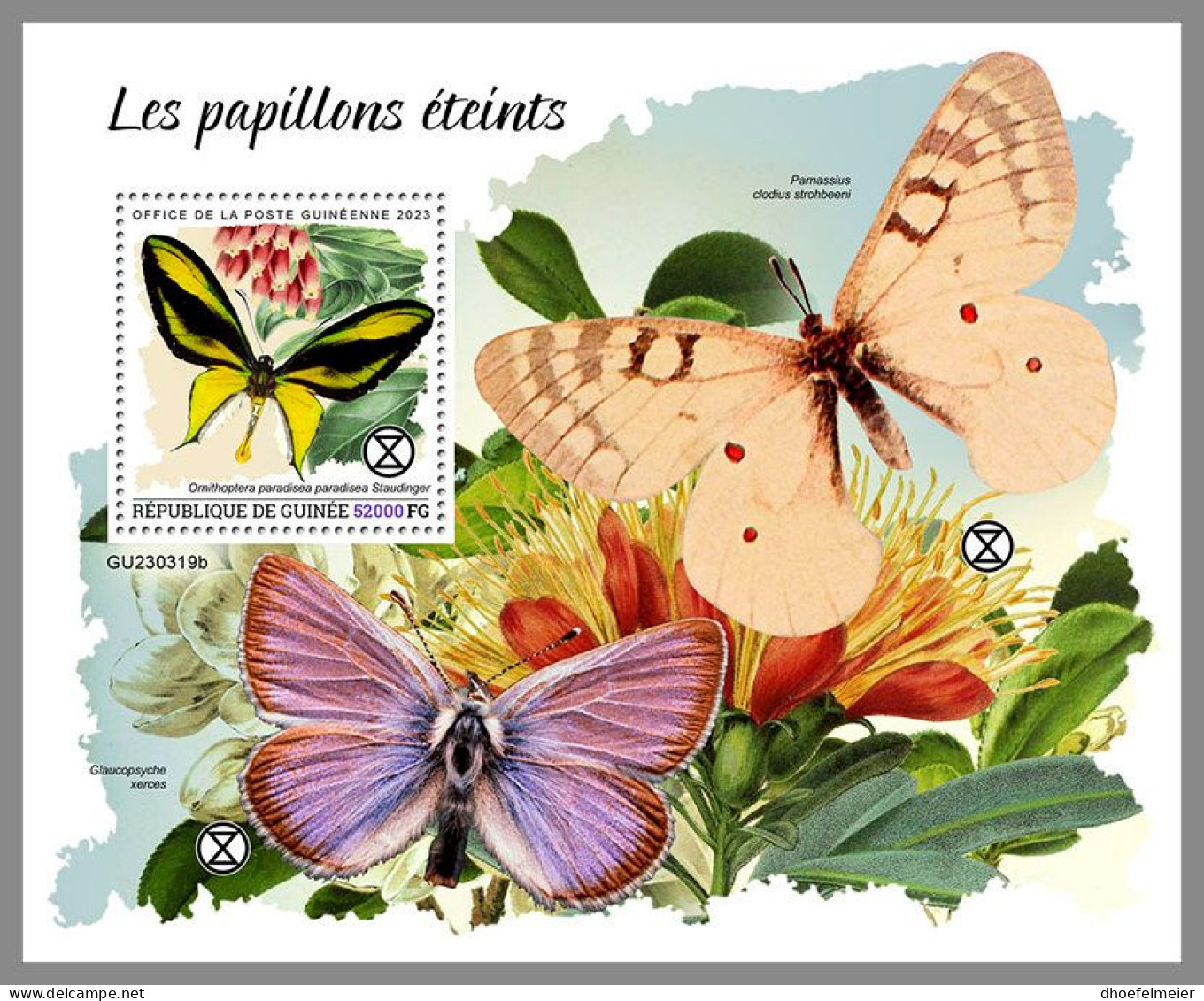 GUINEA REP. 2023 MNH Extinct Butterflies Ausgestorbene Schmetterlinge S/S – IMPERFORATED – DHQ2417 - Préhistoriques