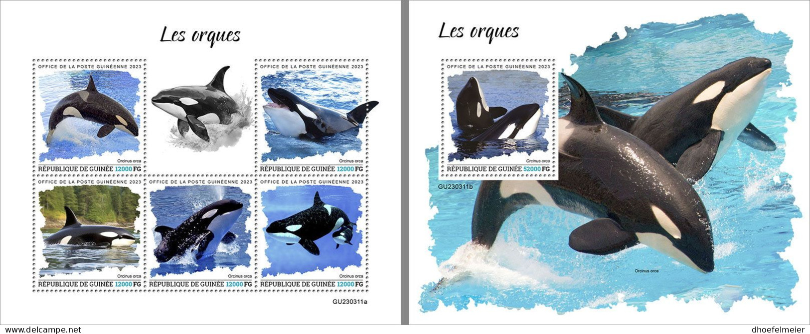 GUINEA REP. 2023 MNH Orcas Whales Wale M/S+S/S – IMPERFORATED – DHQ2417 - Baleines