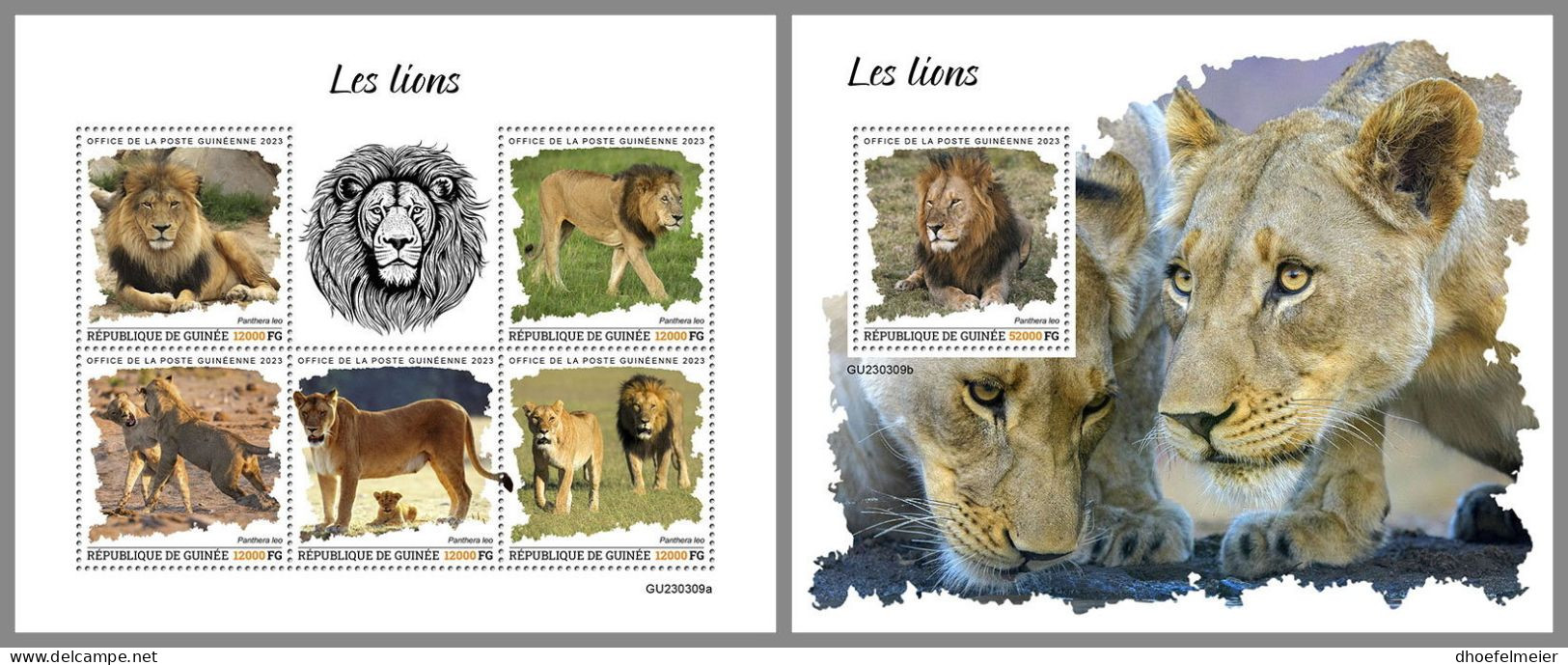 GUINEA REP. 2023 MNH Lions Löwen M/S+S/S – IMPERFORATED – DHQ2417 - Big Cats (cats Of Prey)