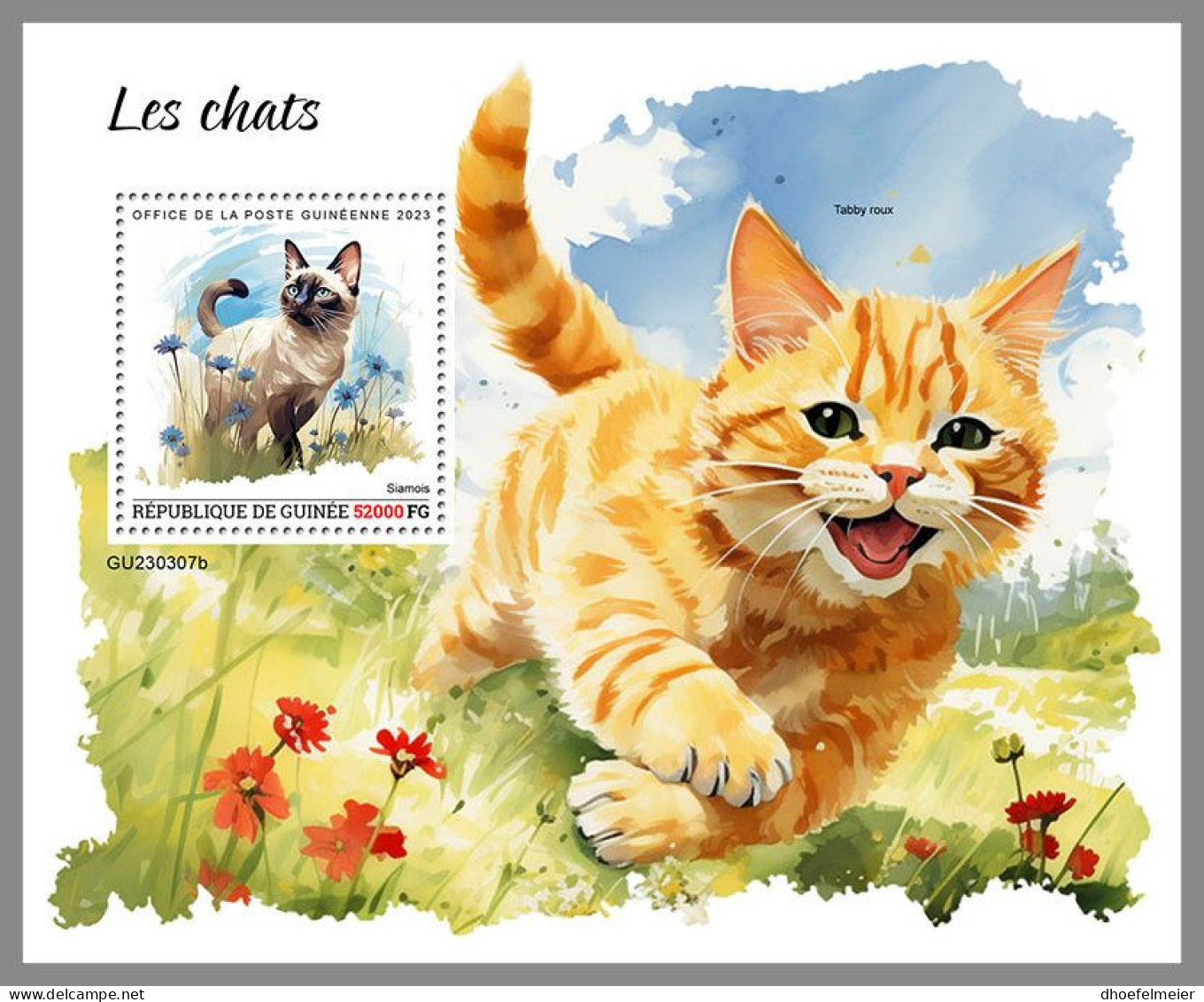 GUINEA REP. 2023 MNH Cats Katzen S/S – IMPERFORATED – DHQ2417 - Katten