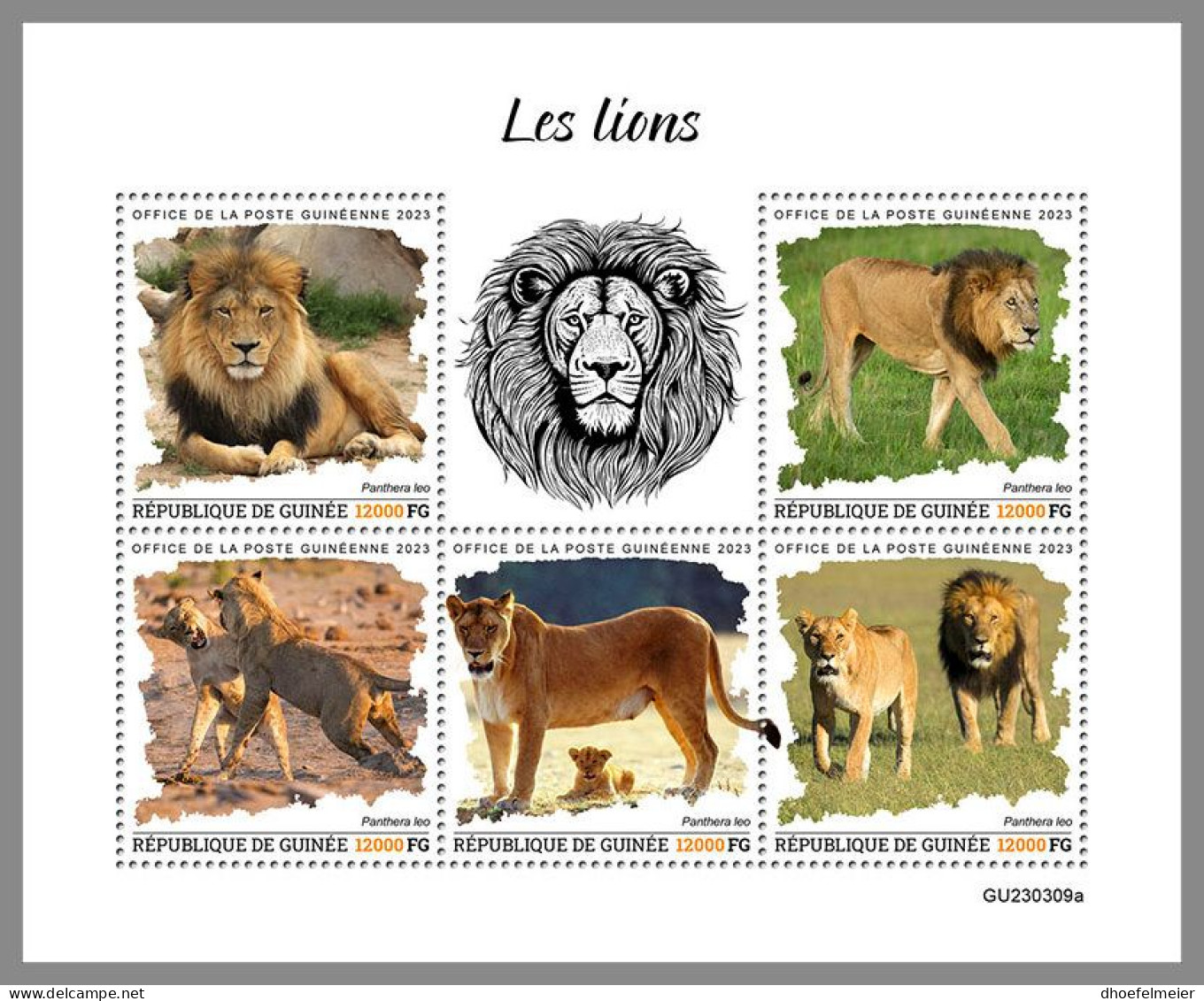 GUINEA REP. 2023 MNH Lions Löwen M/S – IMPERFORATED – DHQ2417 - Big Cats (cats Of Prey)