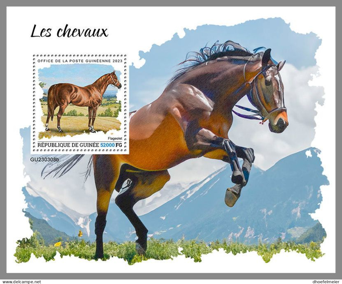 GUINEA REP. 2023 MNH Horses Pferde S/S – IMPERFORATED – DHQ2417 - Horses