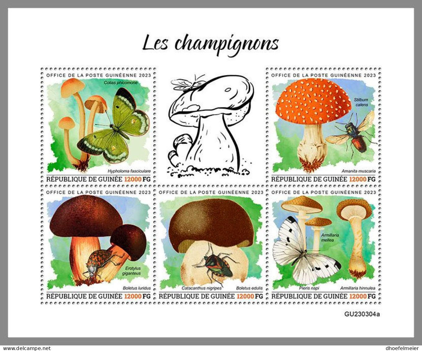 GUINEA REP. 2023 MNH Mushrooms Pilze M/S – IMPERFORATED – DHQ2417 - Mushrooms