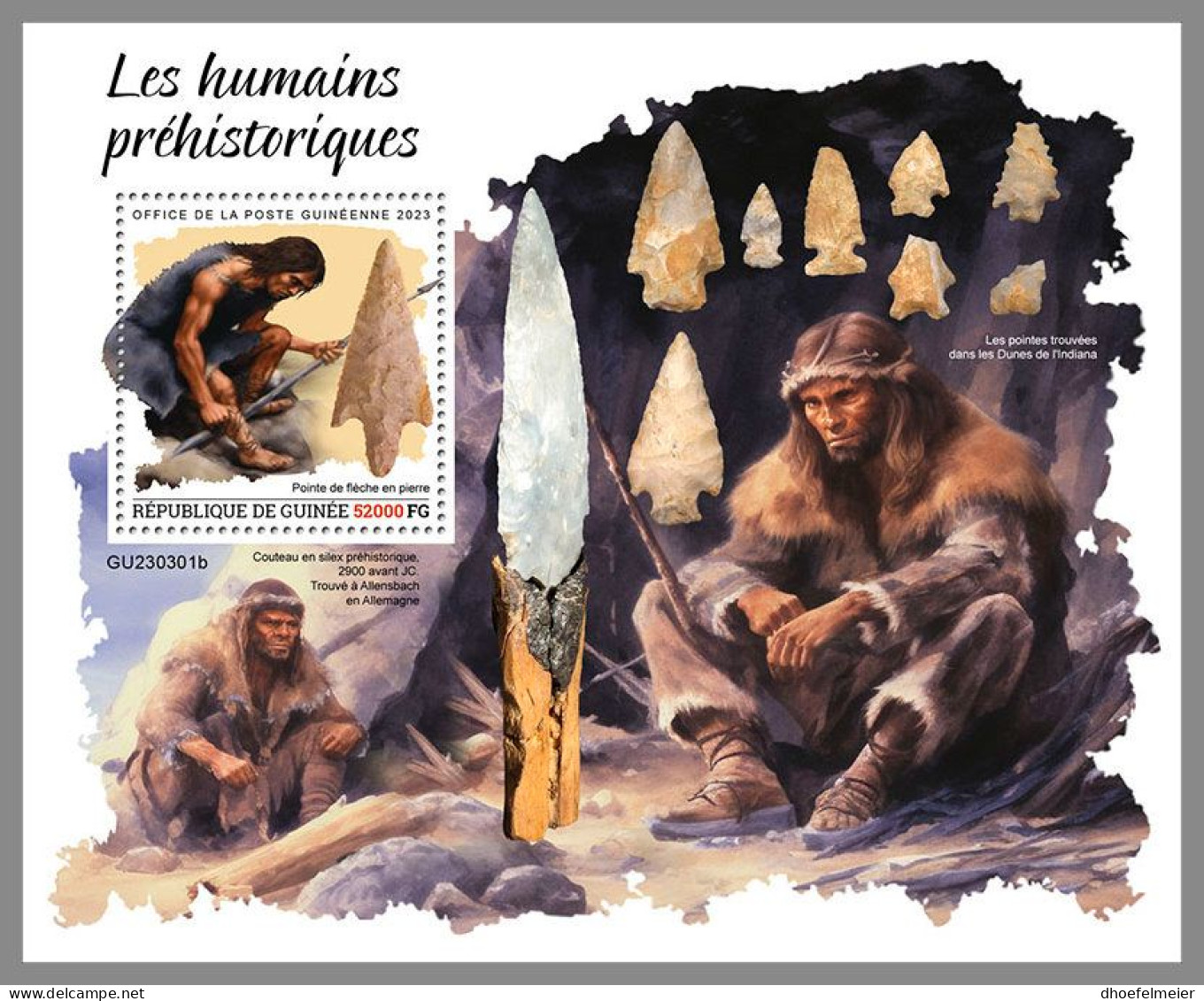 GUINEA REP. 2023 MNH Prehistoric Humans Frühzeitmenschen S/S – IMPERFORATED – DHQ2417 - Vor- U. Frühgeschichte