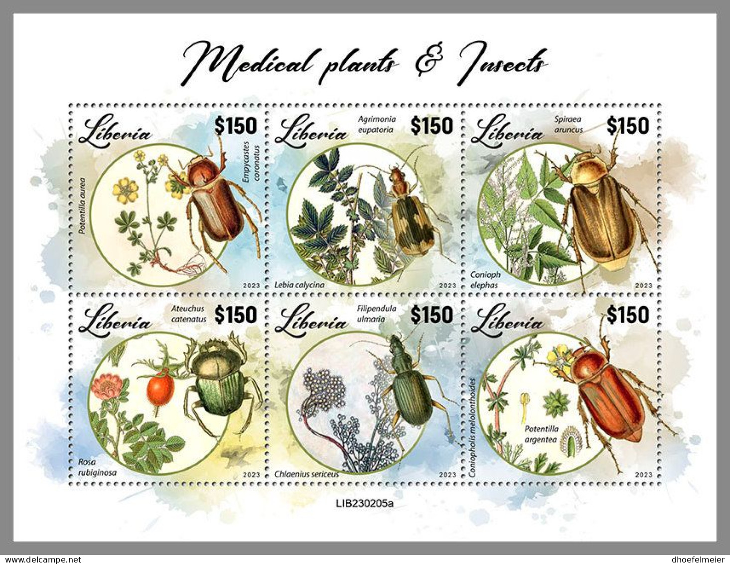LIBERIA 2023 MNH Medical Plants Heilpflanzen Insects M/S – IMPERFORATED – DHQ2417 - Heilpflanzen