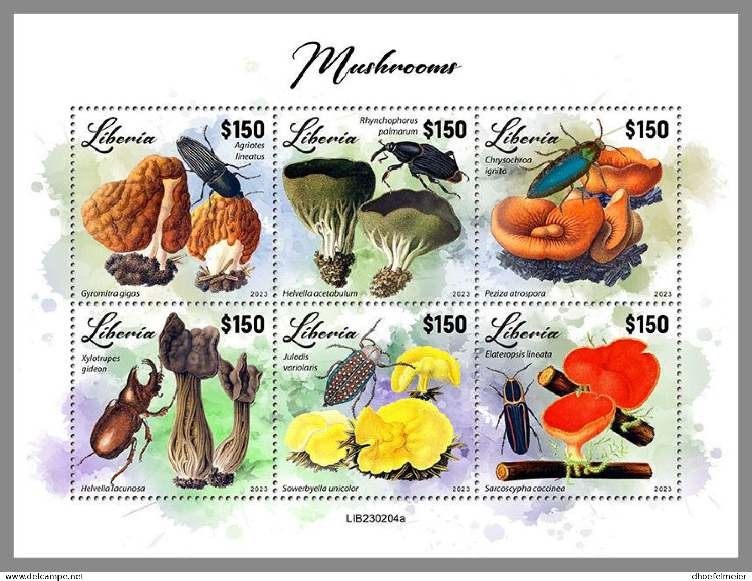 LIBERIA 2023 MNH Mushrooms Pilze M/S – IMPERFORATED – DHQ2417 - Funghi