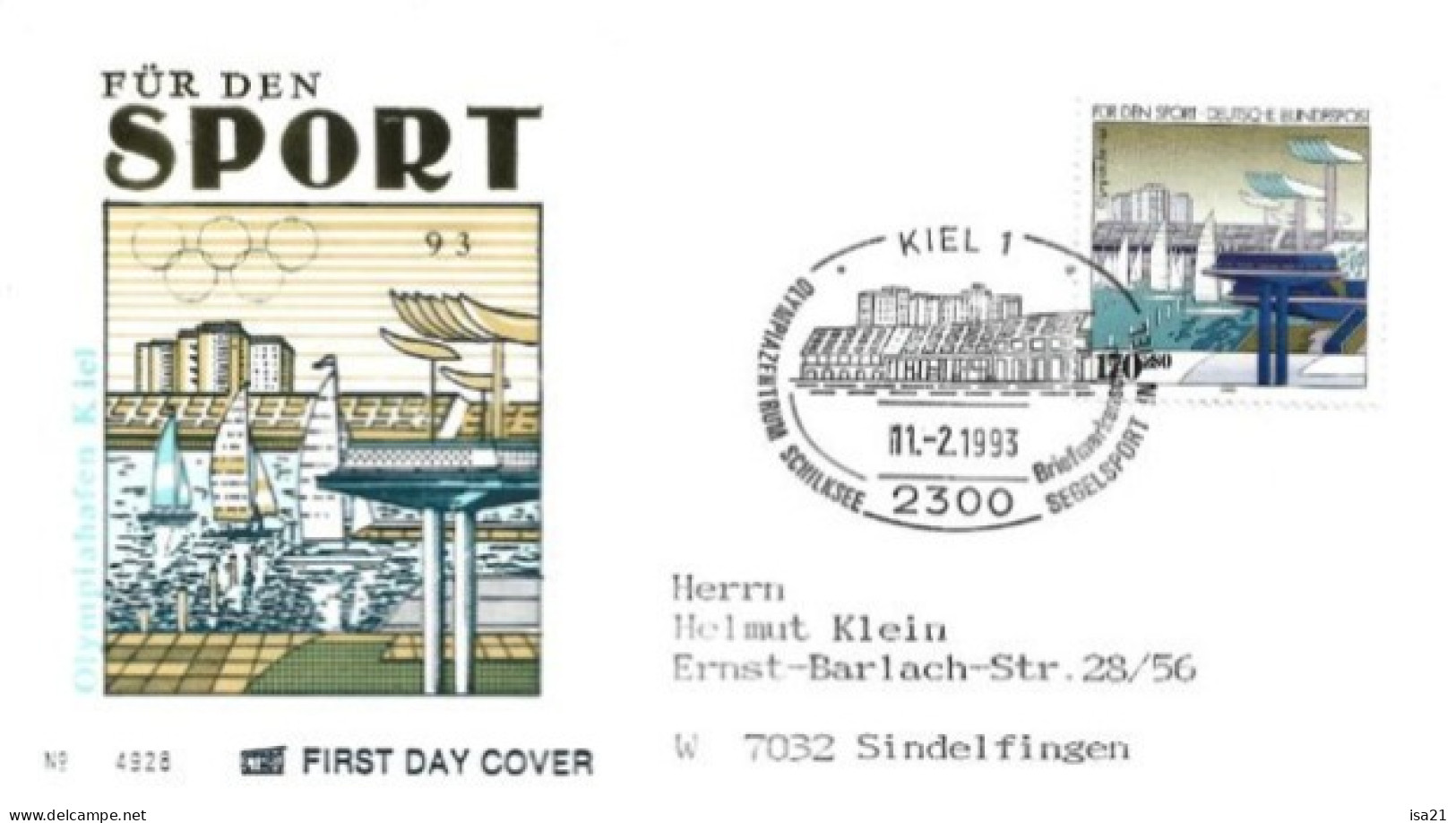 Allemagne: FIRST DAY COVER 1993: Für Den SPORT: Le Plan D'eau, Voiliers, Kiel. - 1991-2000
