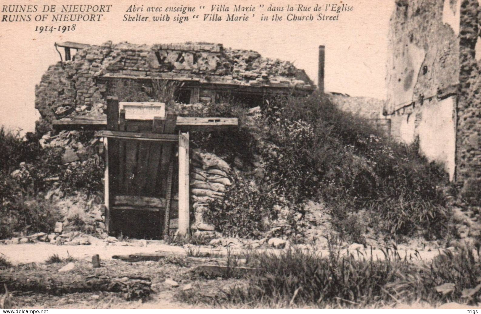 Nieuport (1914-1918) - Abri Avec Enseigne "Villa Marie" Dans La Rue De L'Église - Nieuwpoort