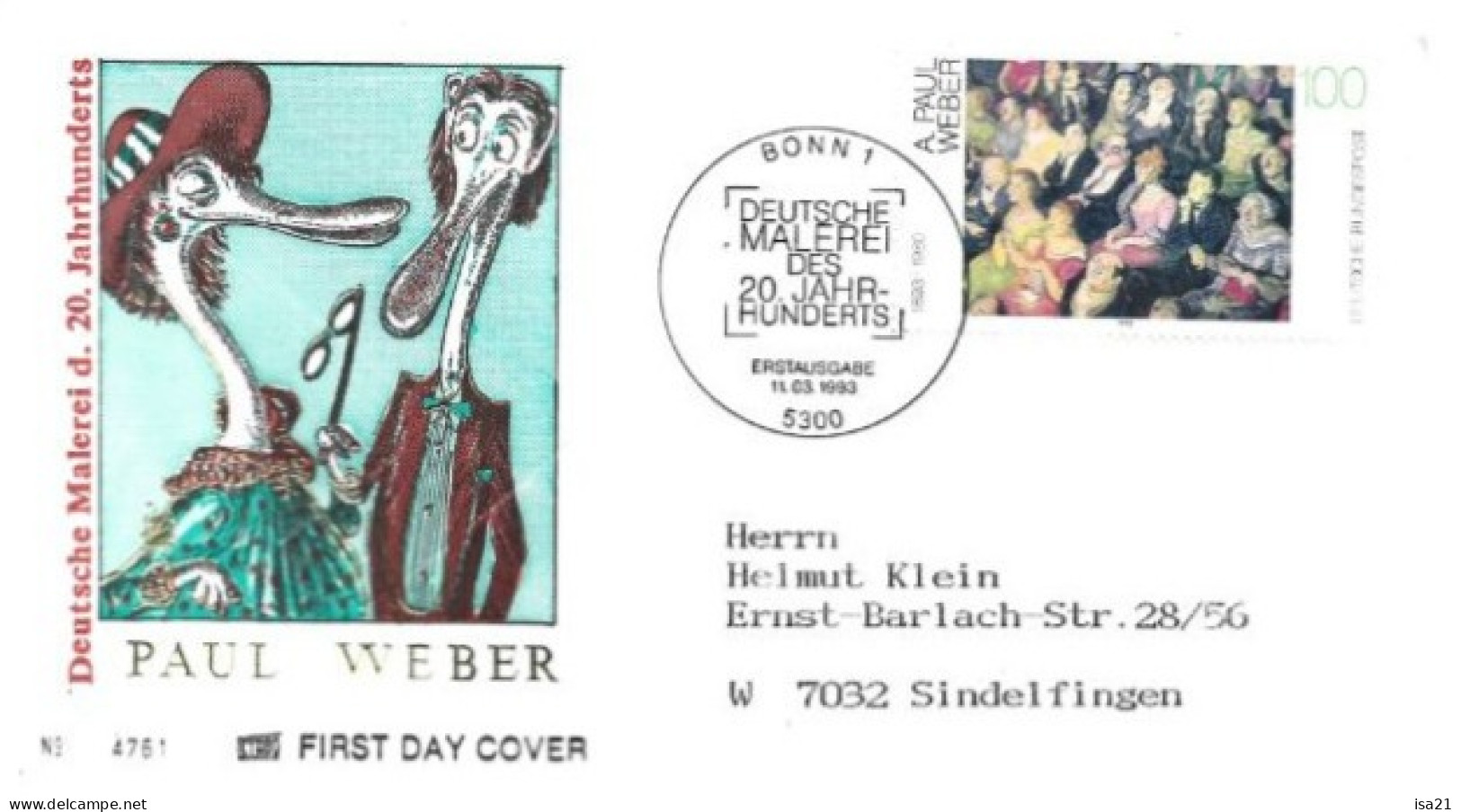 Allemagne: FIRST DAY COVER 1993: Paul WEBER. BONN - 1991-2000