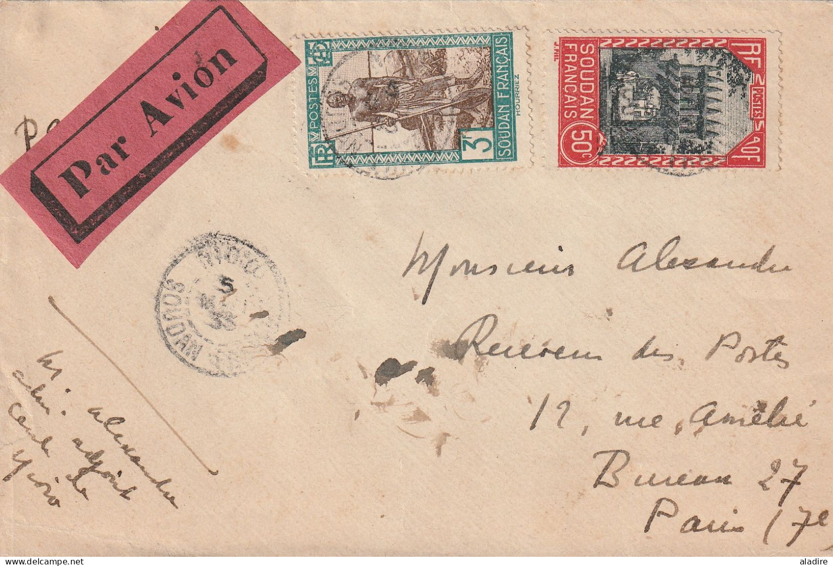 1933/1942 - SOUDAN MALI  - Lot De 2 Enveloppes (1 Voyage étude Air France) Et 1 Carte Postale / Gao, Nioro Et Bamako - Covers & Documents