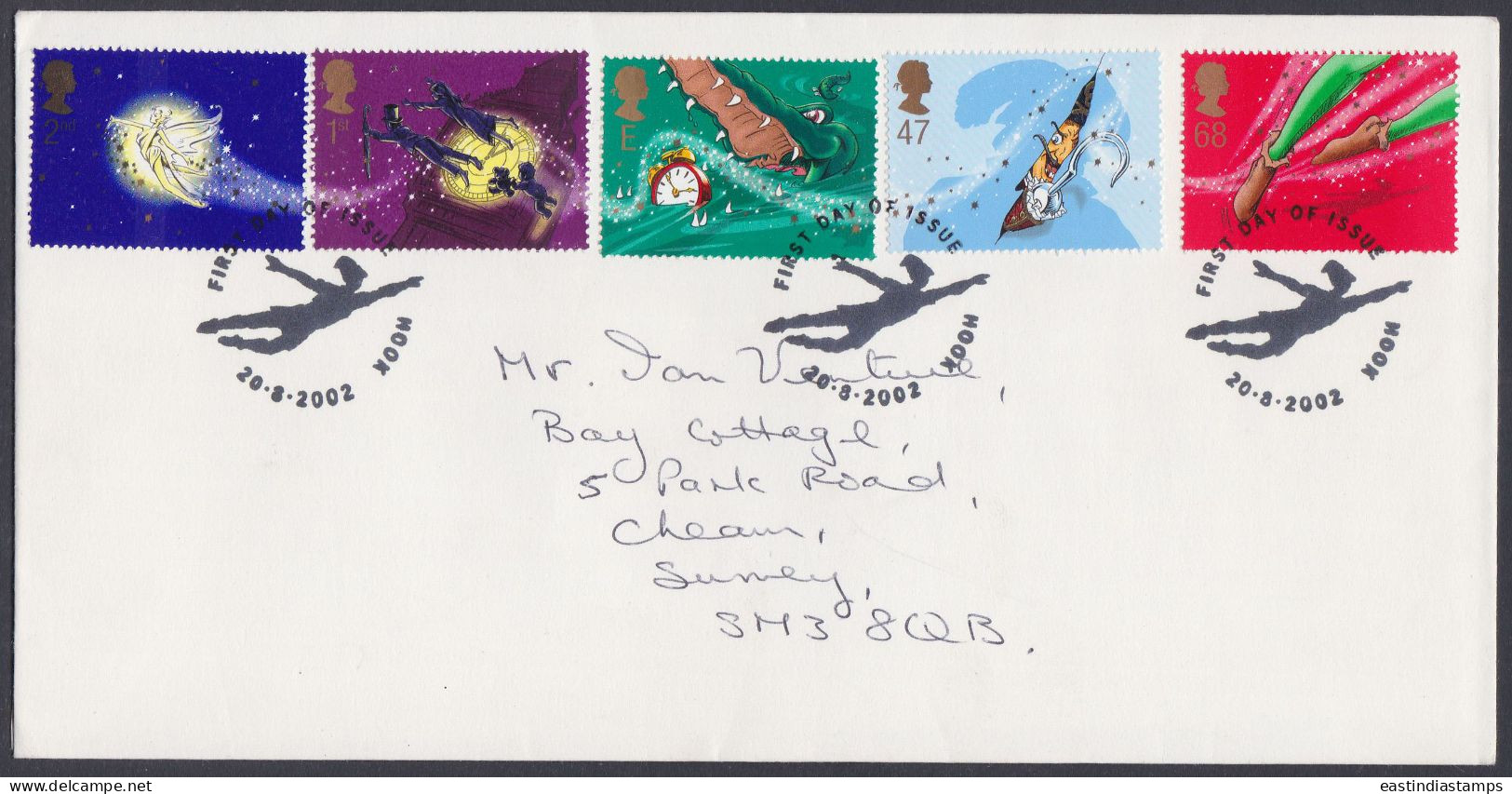 GB Great Britain 2002 FDC Captain Hook, Peter Pan, Children Story, Stories, Fairytale, Fairy Tale, Clock First Day Cover - Briefe U. Dokumente